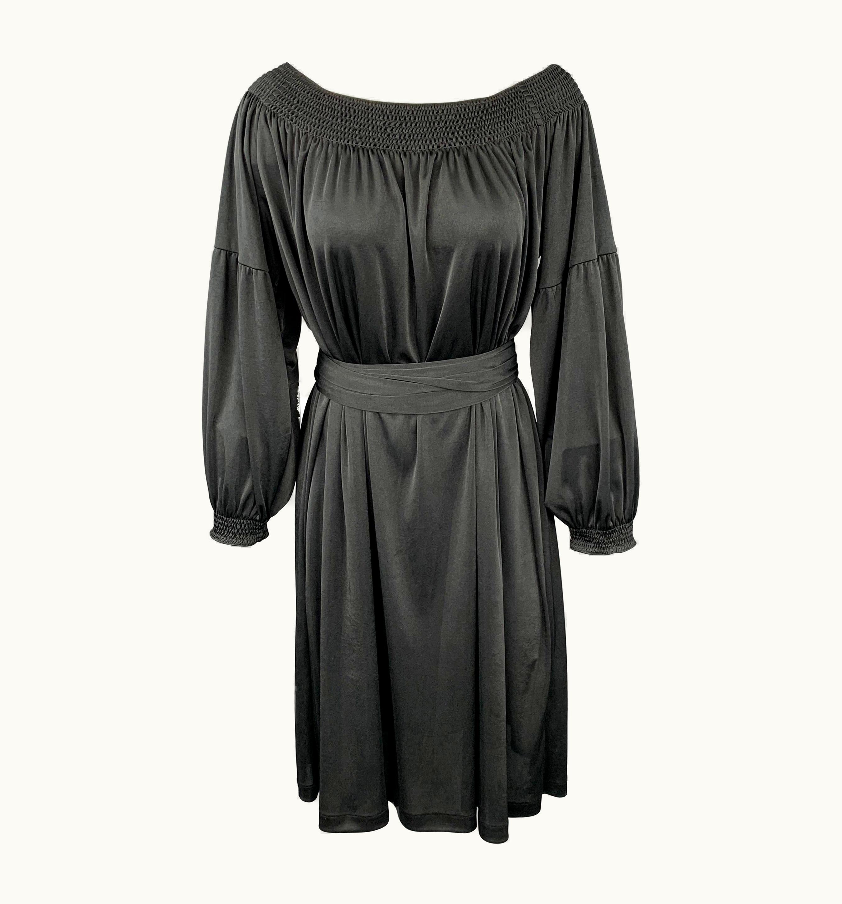 Prada Prada Black Jersey Polyester Bohemian Belted Dress