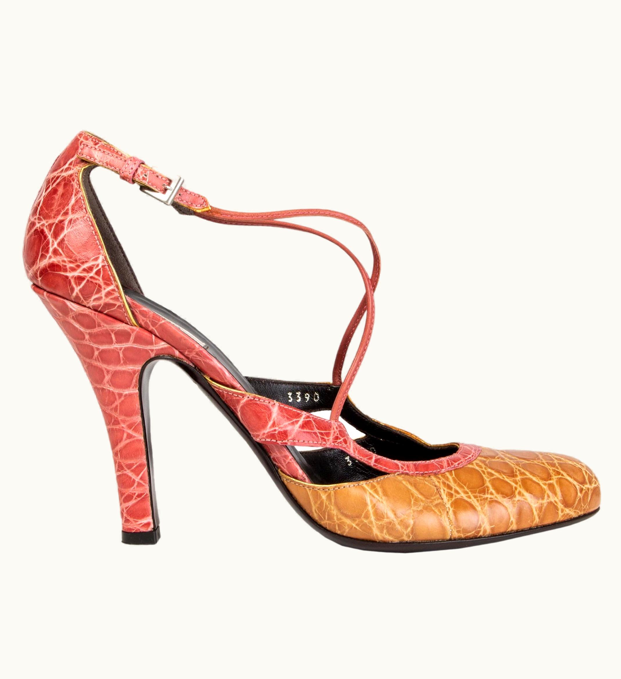Prada Prada Pink & Beige Two Tone Croc Pumps Shoes