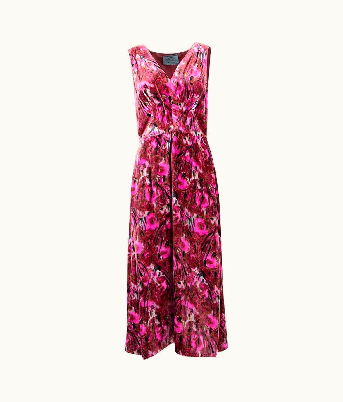 Prada Prada Women' Pink Velvet Patterned Midi Dress