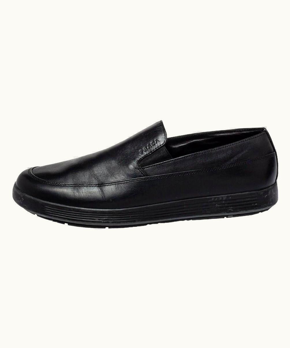 Prada Prada Sport Black Leather Slip On Loafers