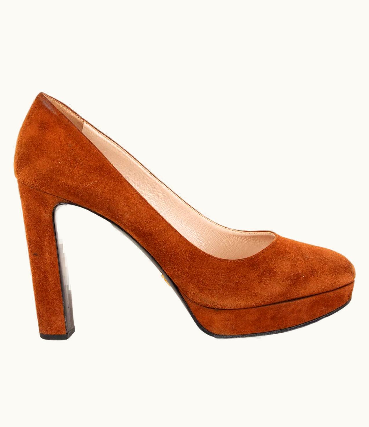 Prada Prada Cognac Brown Suede Classic Platform Pumps Shoes