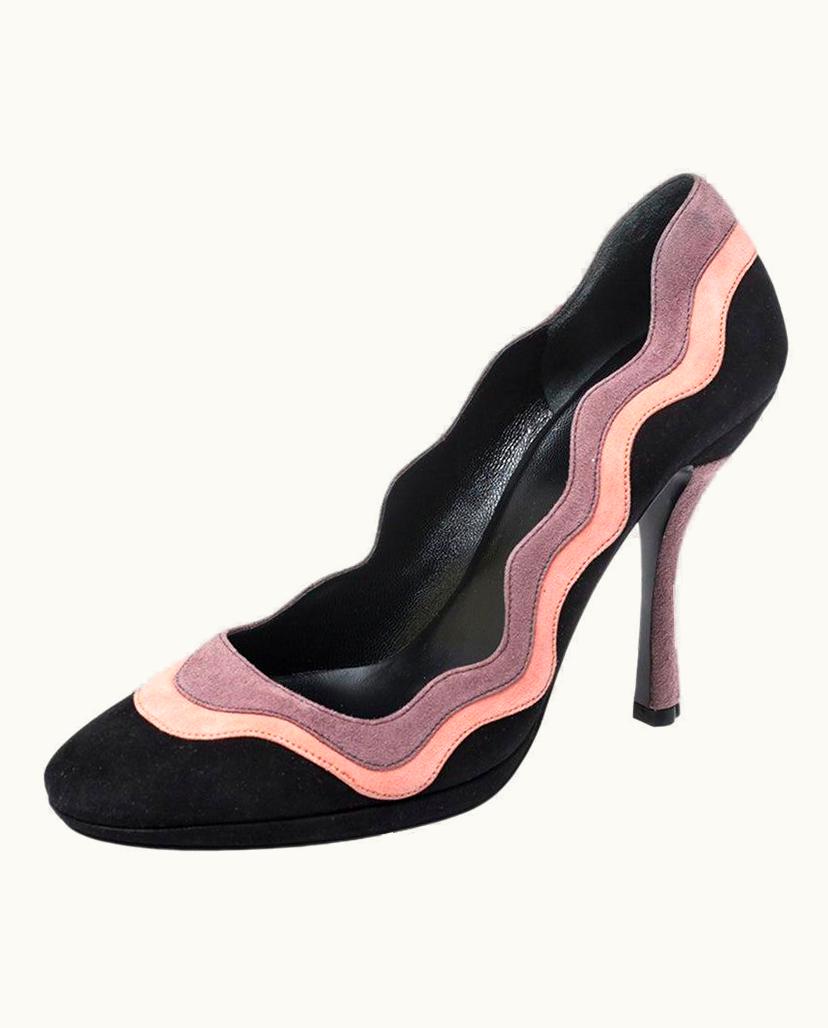 Prada Prada Black/Pink Scalloped Trim Platform Pumps