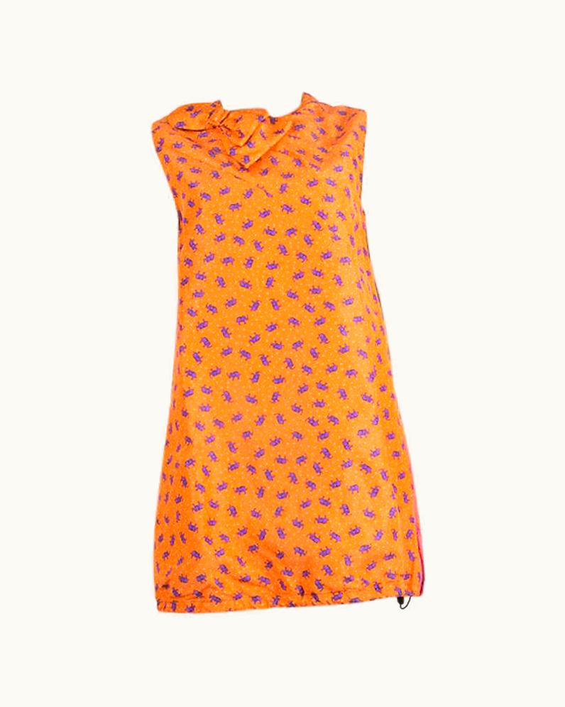 Prada Prada Orange Silk Elephant Print Sleeveless Cocktail Dress