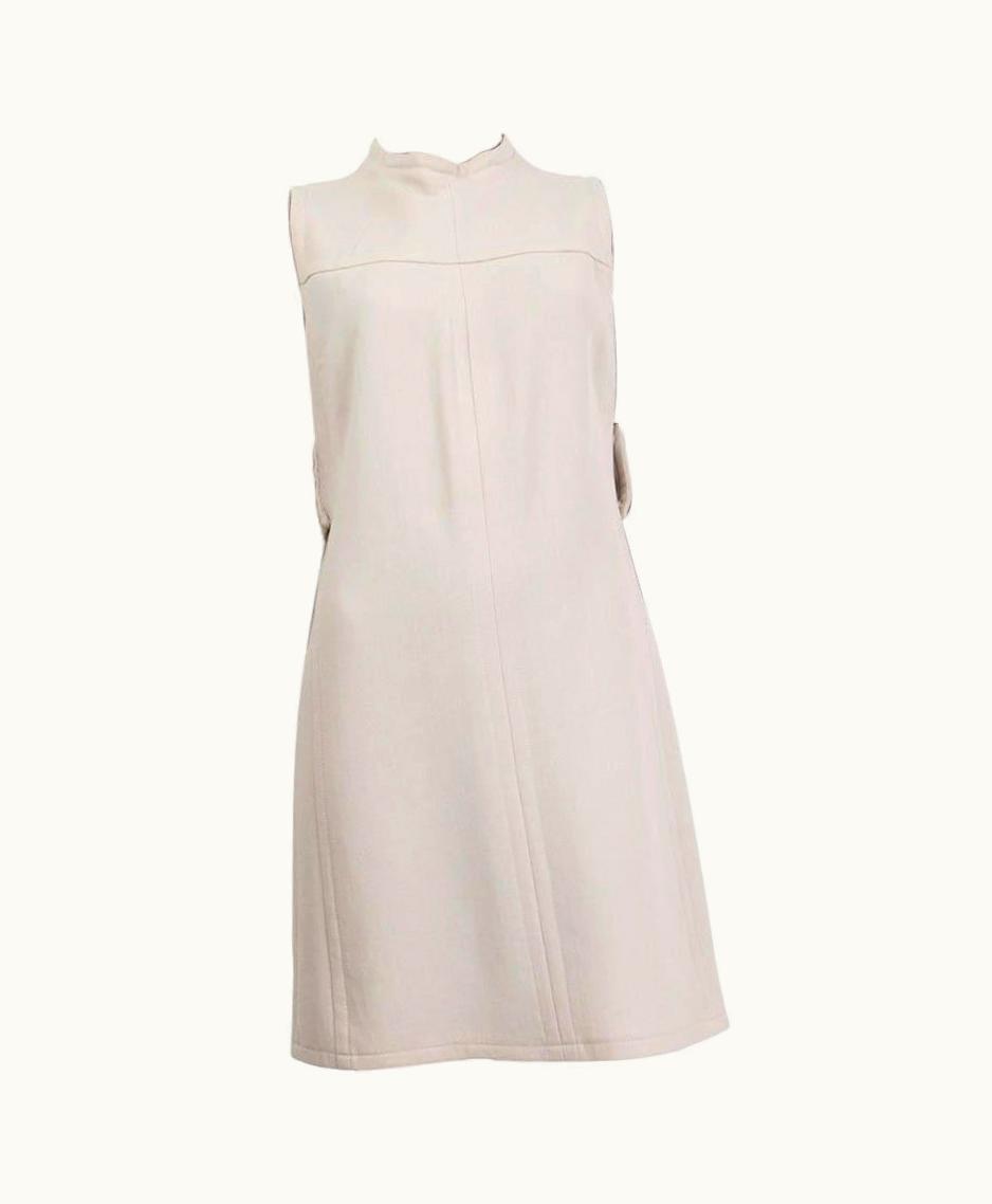 Prada Prada Beige Wool Back Belted Sleeveless Dress 46 Xl