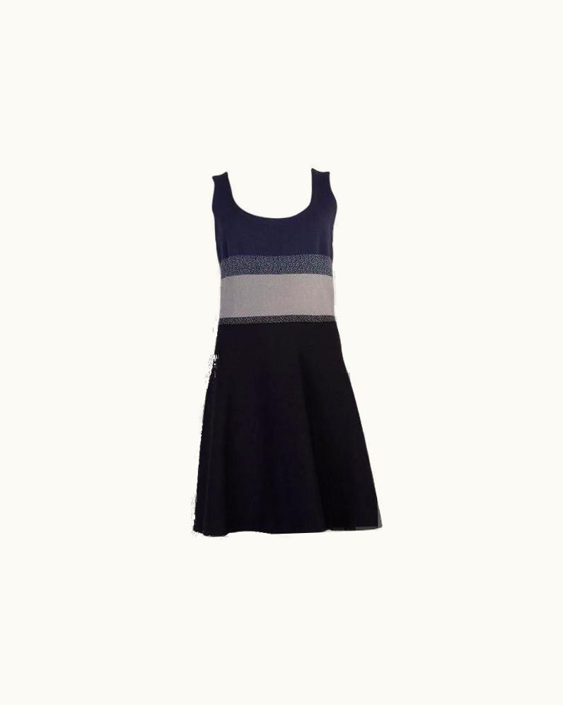 Prada Prada Blue Black Grey Viscose Striped Knit Dress