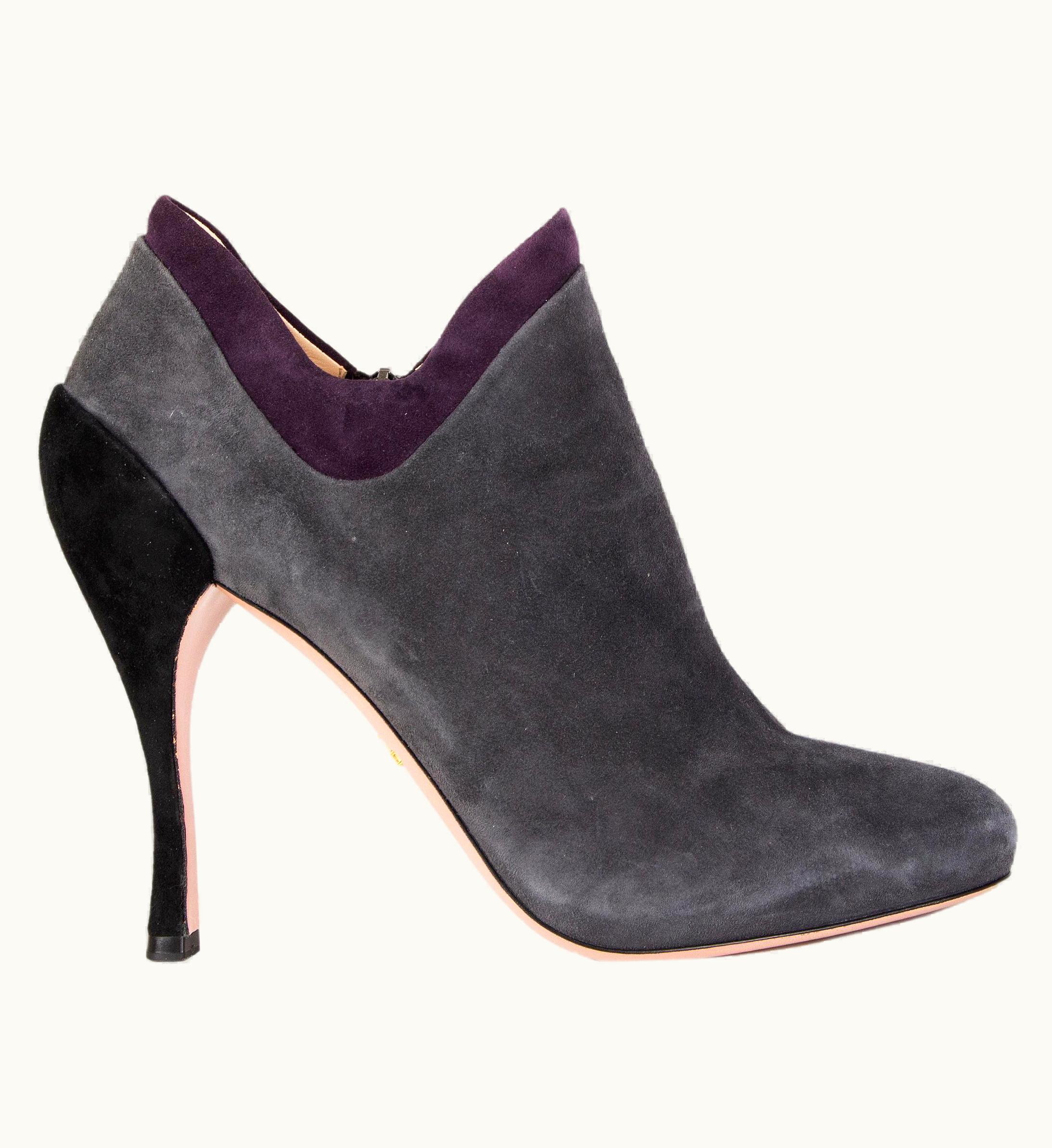 Prada Prada Grey Black Purple Suede Ankle Boots Shoes