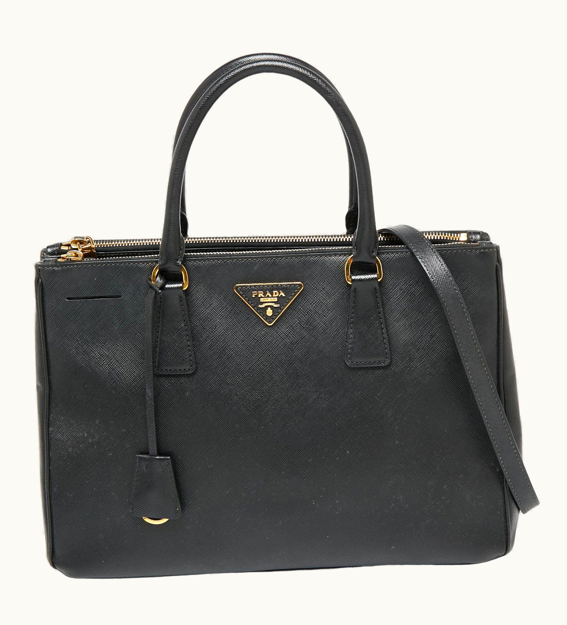 Prada Prada Black Saffiano Leather Large Galleria Double Zip Tote UZ0616639