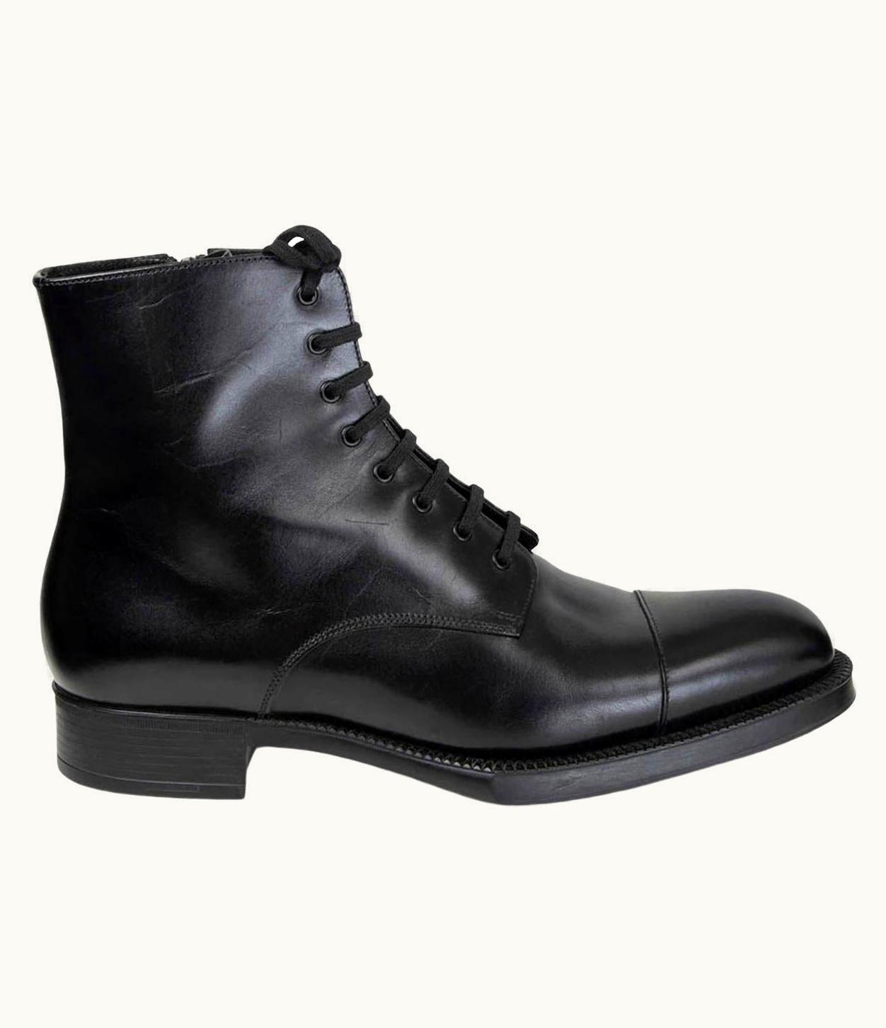 Prada Prada Black Leather Lace-up Ankle Boots Shoes