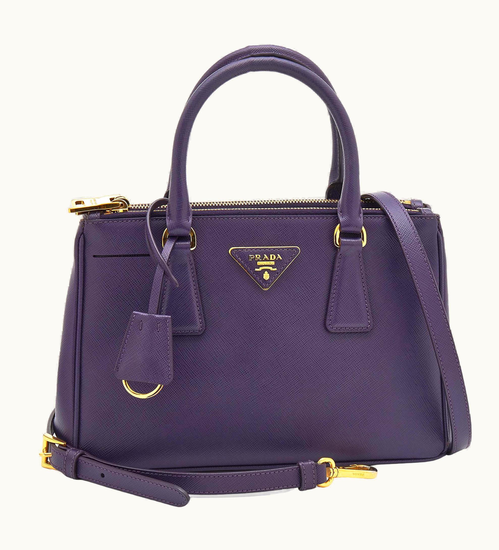 Prada Prada Purple Saffiano Leather Small Galleria Double Zip Tote
