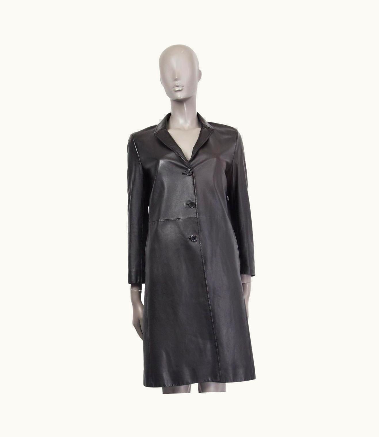 Prada Prada Black Single Breasted Leather Coat Jacket