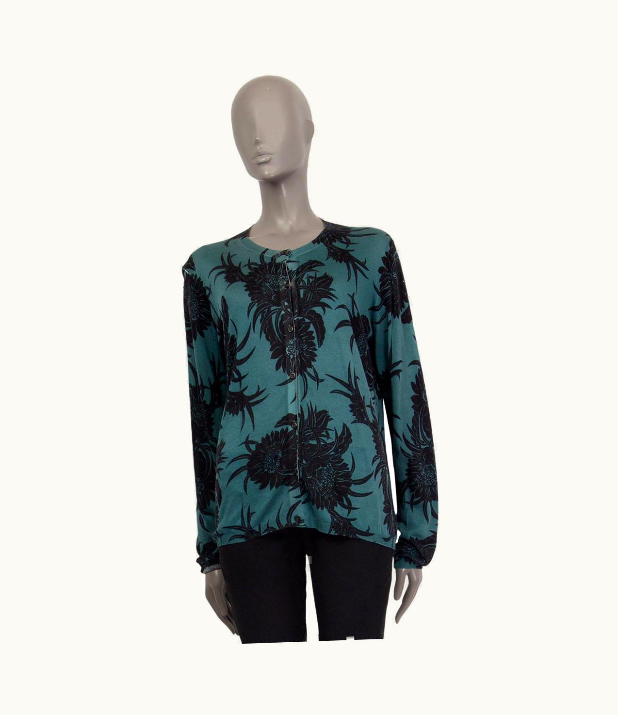Prada Prada Teal & Black Silk Floral Cardigan Sweater