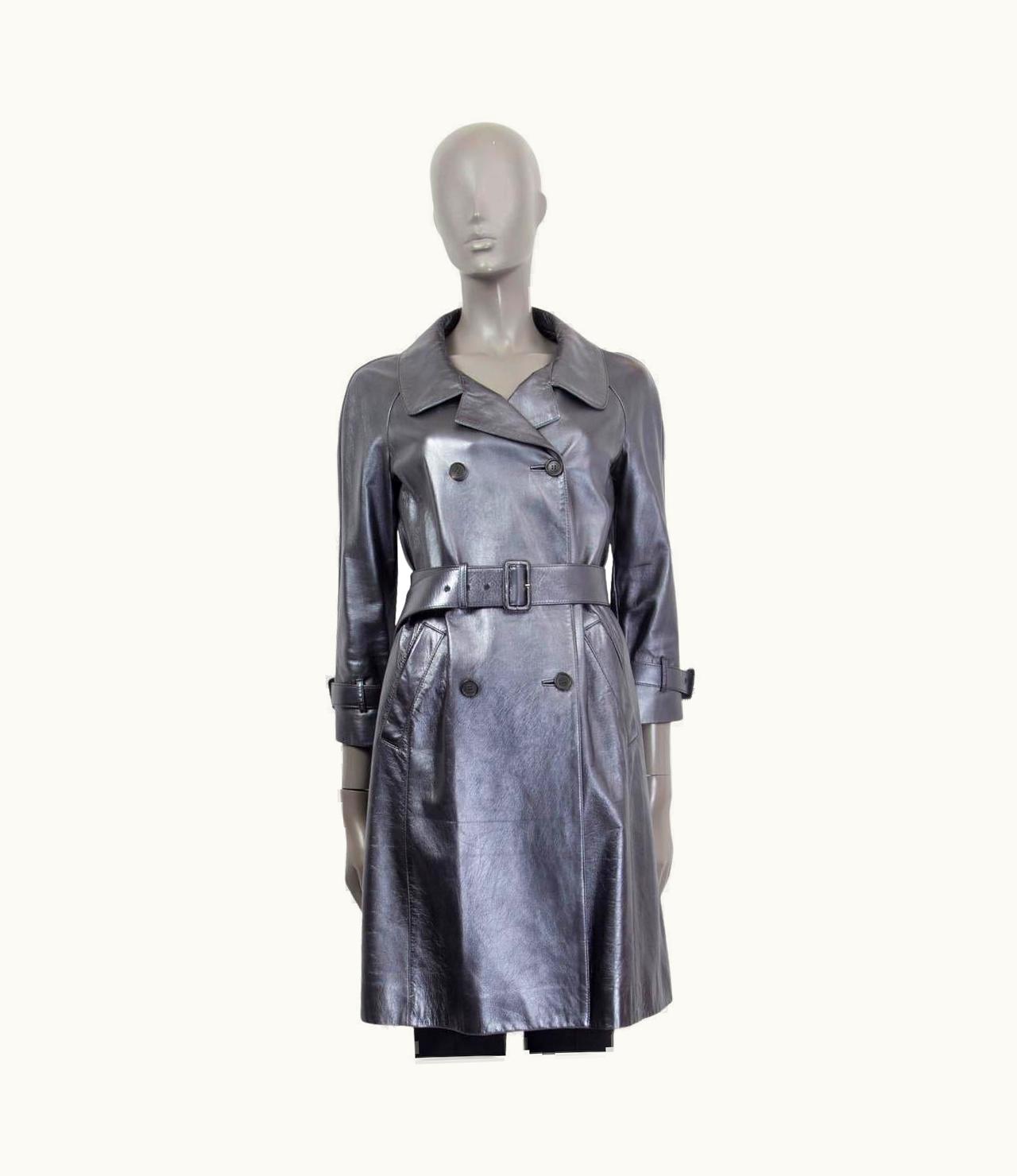 Prada Prada Metallic Blue Leather Trench Coat Jacket