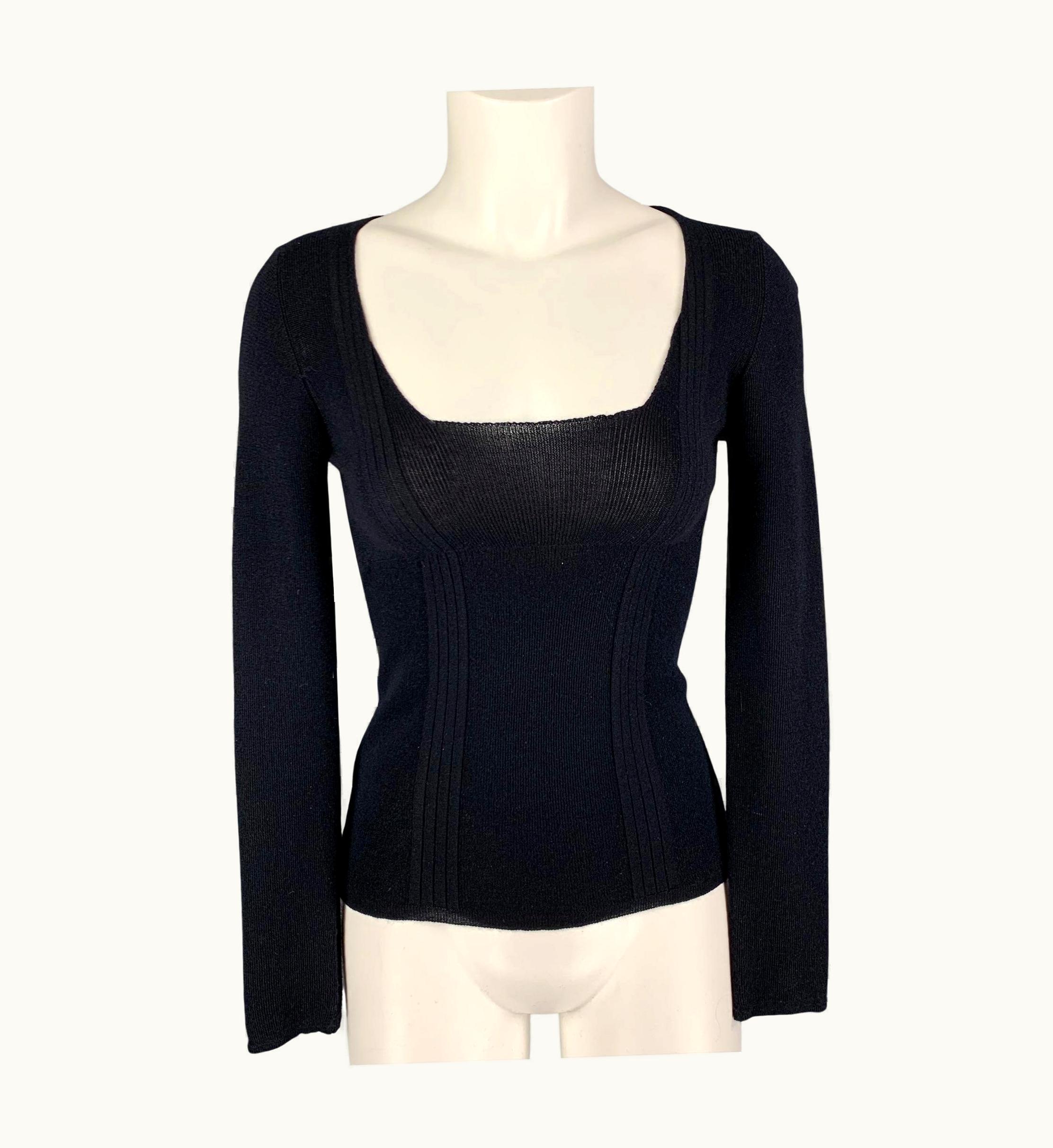 Prada Prada Black Cashmere Silk Ribbed Scoop Neck Pullover