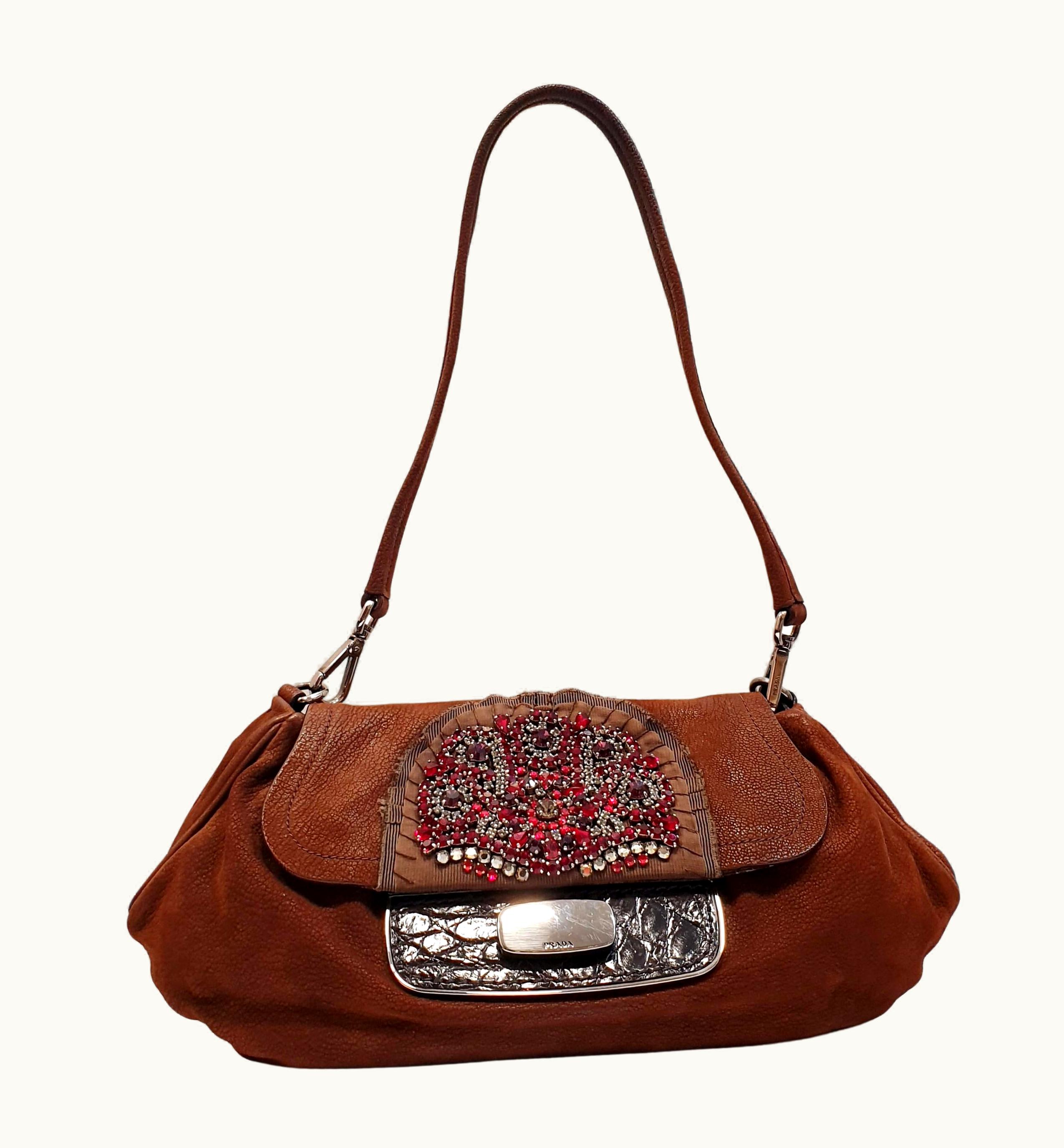 Prada VIIntage Prada Clutch In Carved Leather Suede And Swaroski Crystals