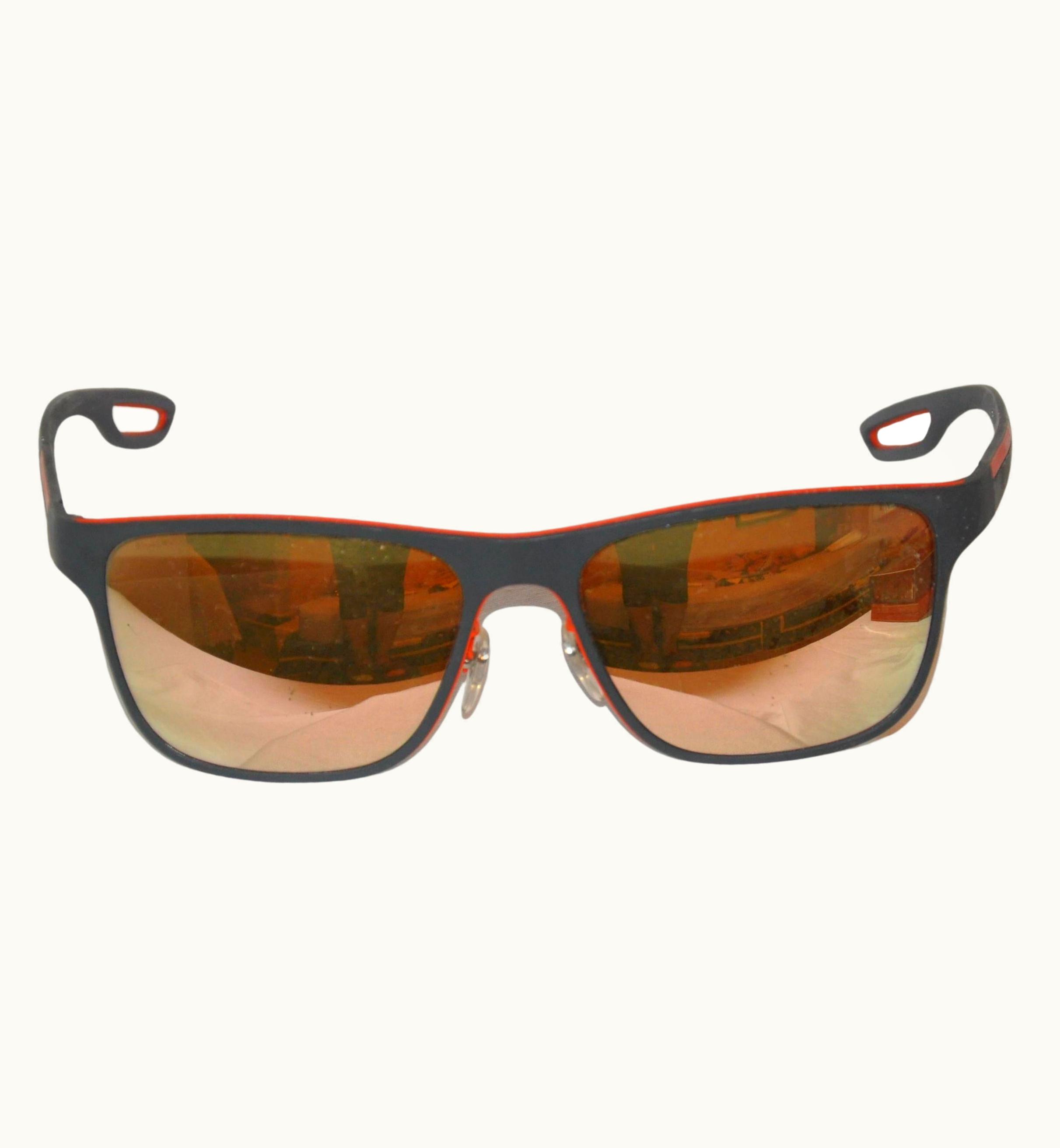 Prada Steel-Gray Accented With Italian-Red 'Loop' Lucite Mirrored Sunglasses