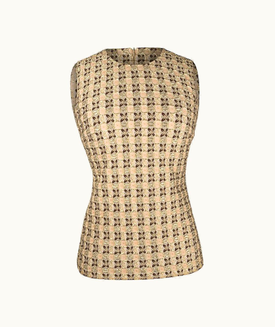 Prada Vintage Top Embroidered Brocade Nude Gold And Brown 40 S/S