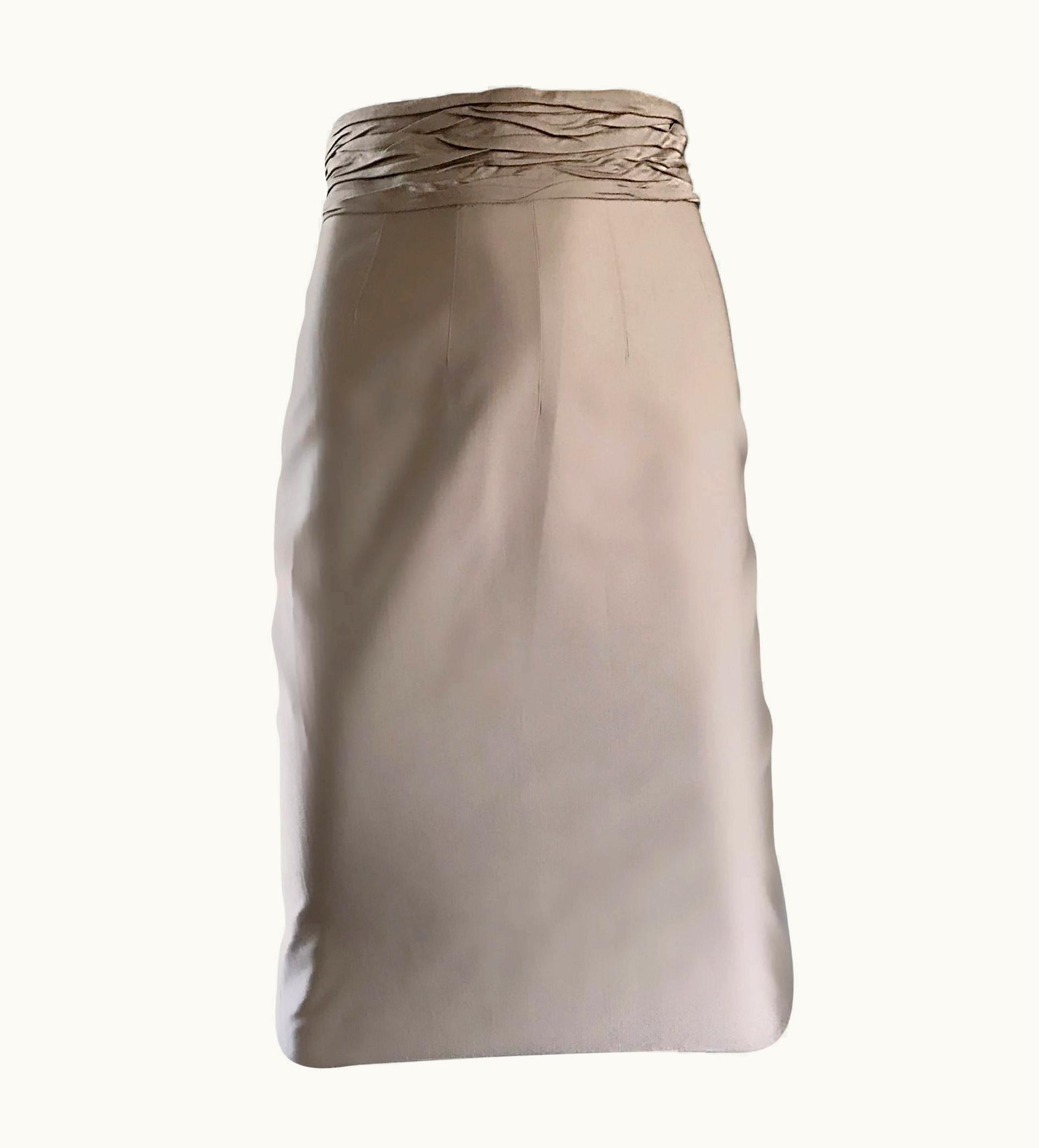 Prada Vintage 1990s Runway Khaki High Waisted 90s Fitted Pencil Skirt