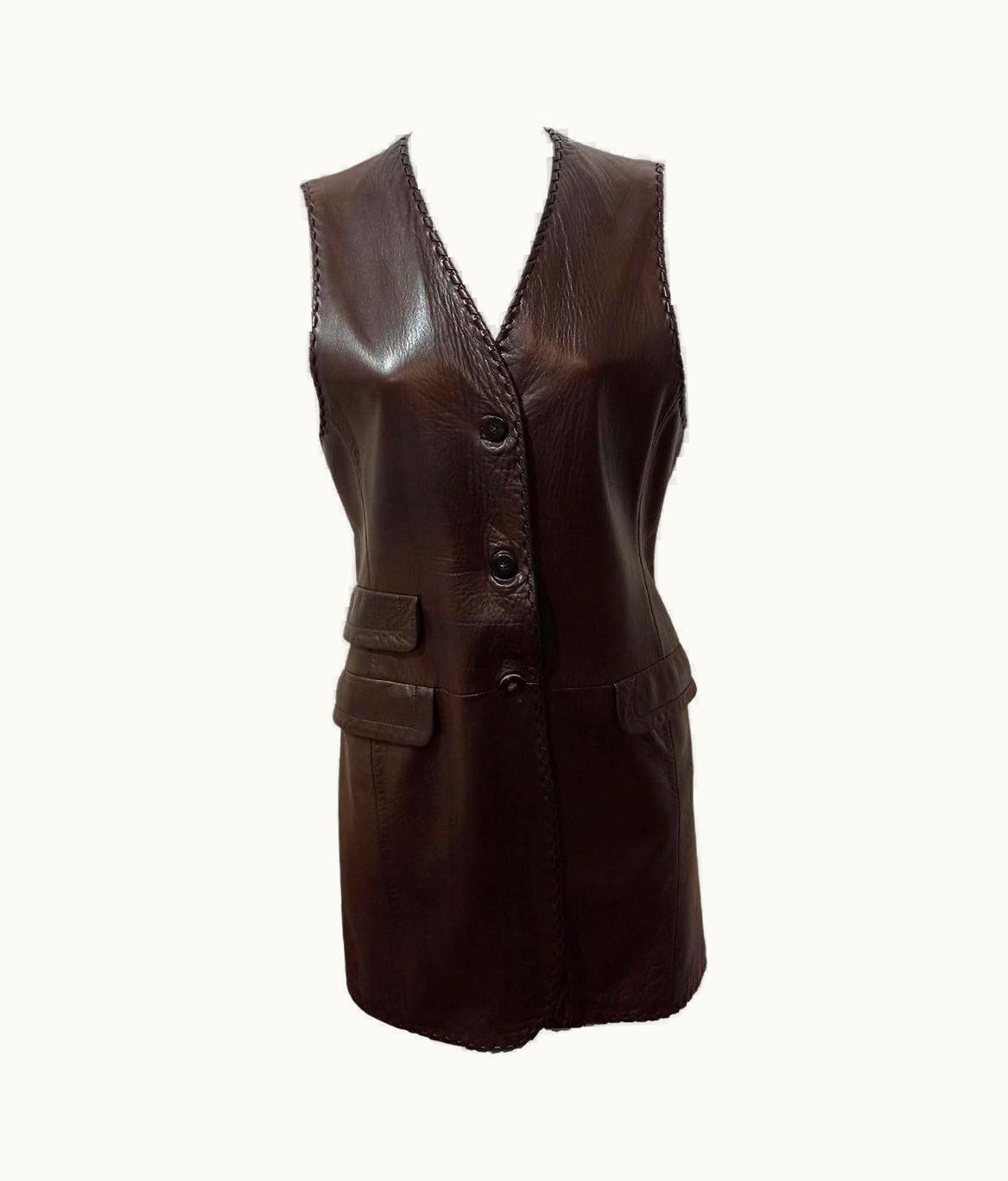 Prada 90' Prada Brown Leather Gilet/Dress It 44 (us 8/10)