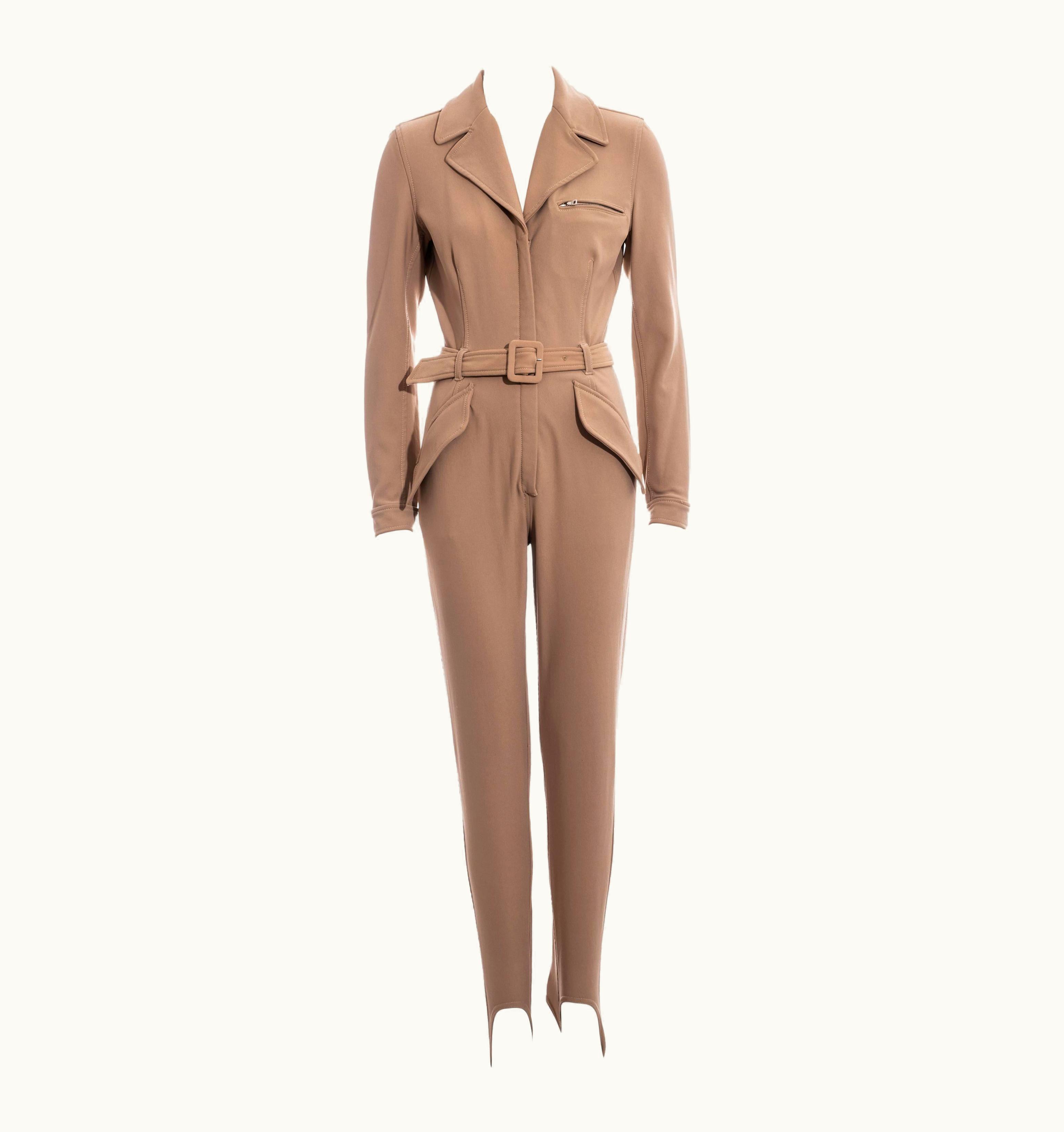 Prada Nude Nylon Belted Jumpsuit With Stirrups, C 1992
