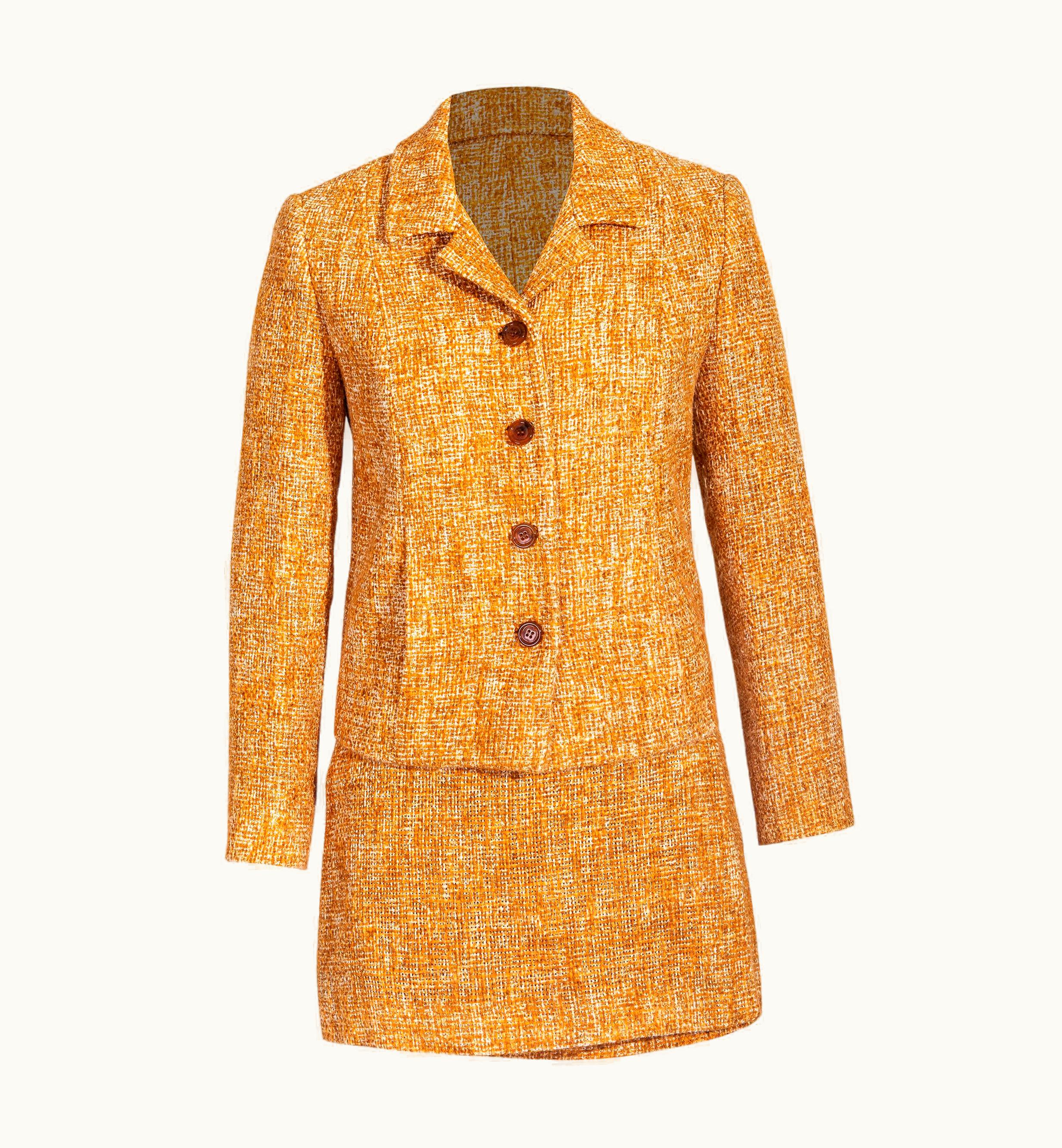 Prada S/S 1996 Prada By Miuccia Prada Orange Tweed Skirt Set
