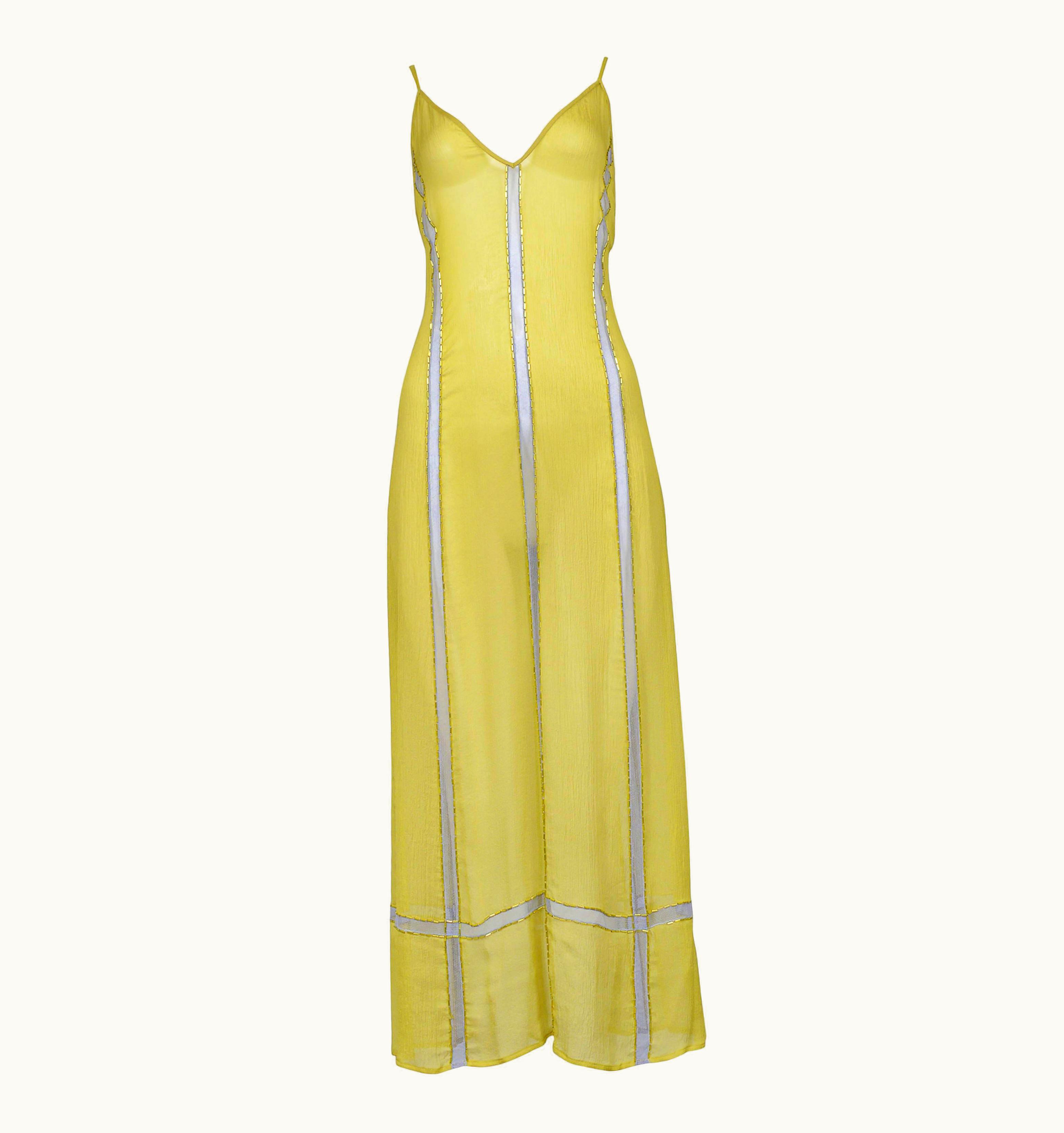 Prada Vintage Prada Chartreuse Chiffon & Beaded Slip Dress 1996