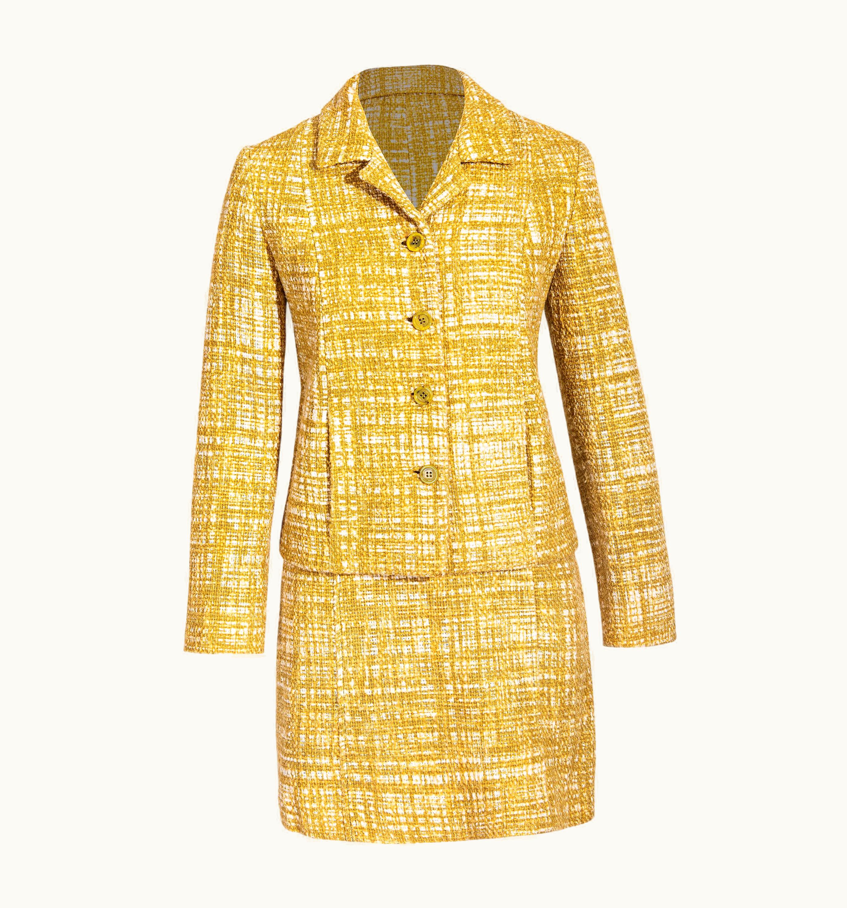 Prada S/S 1996 Prada By Miuccia Prada Yellow-Green Tweed Skirt Set