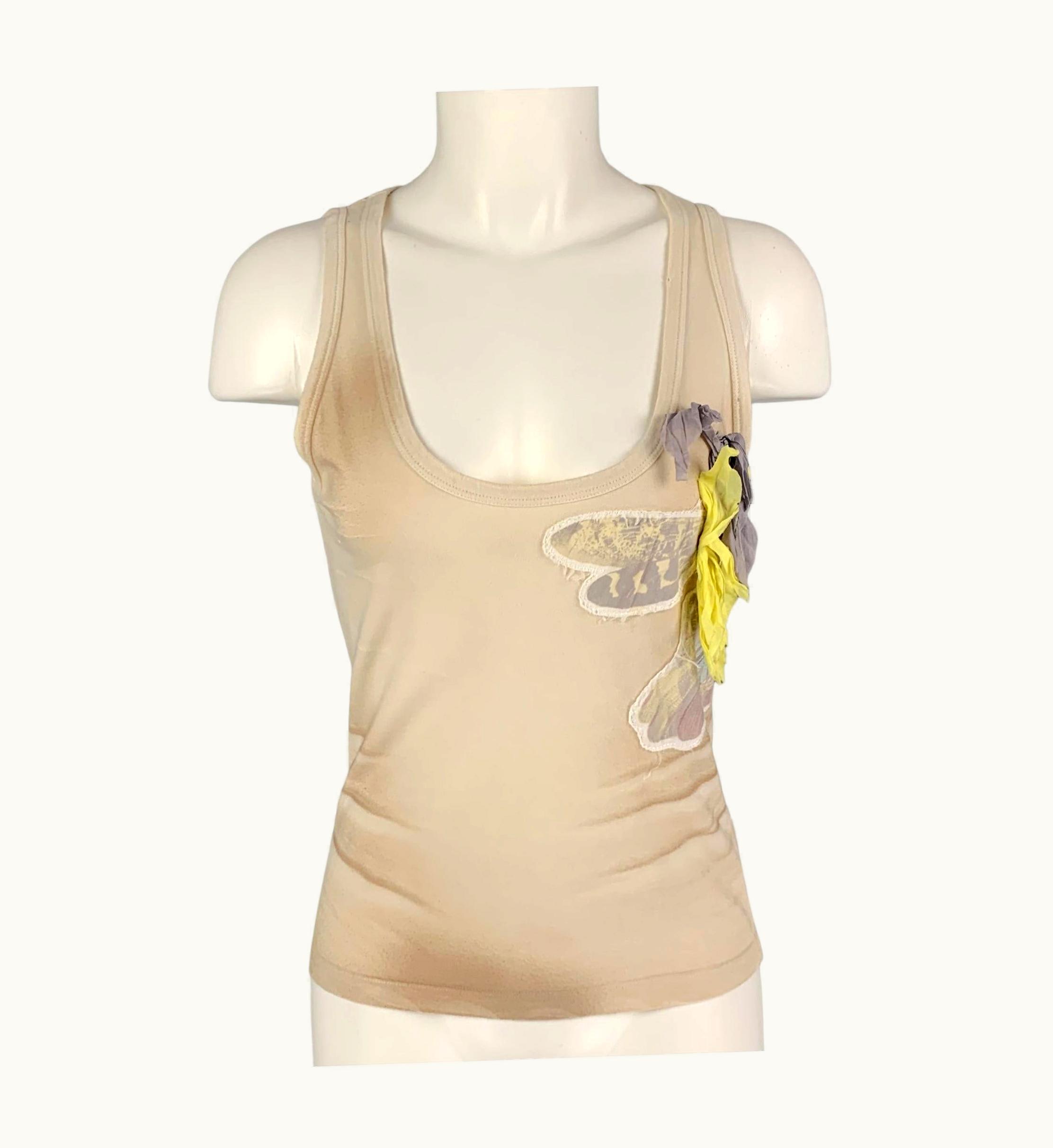 Prada Beige Grey Cotton Applique Tank Casual Top
