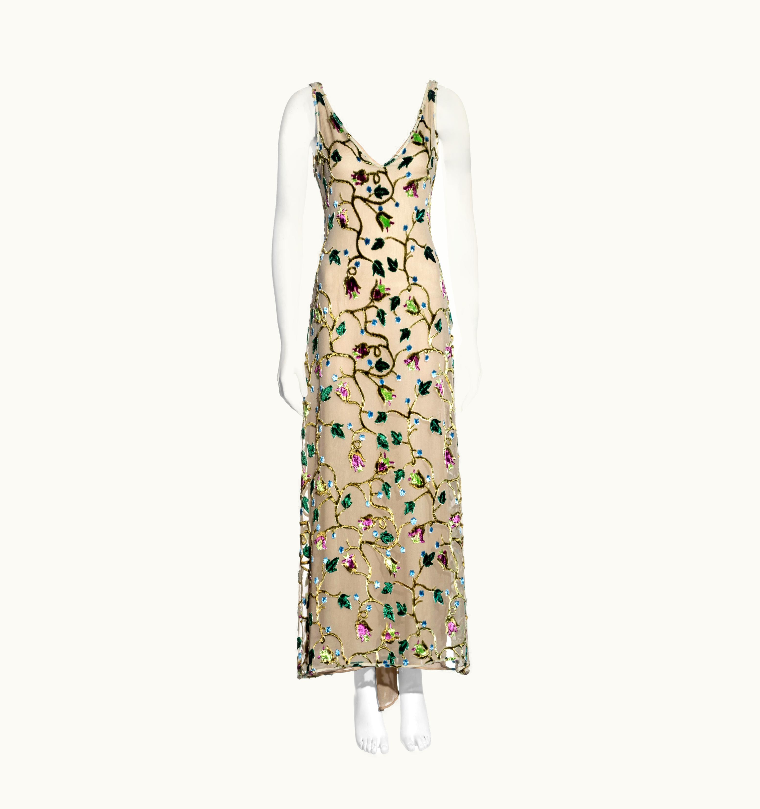 Prada By Miuccia Prada Ivory Silk Devore Evening Dress, S/S 1997