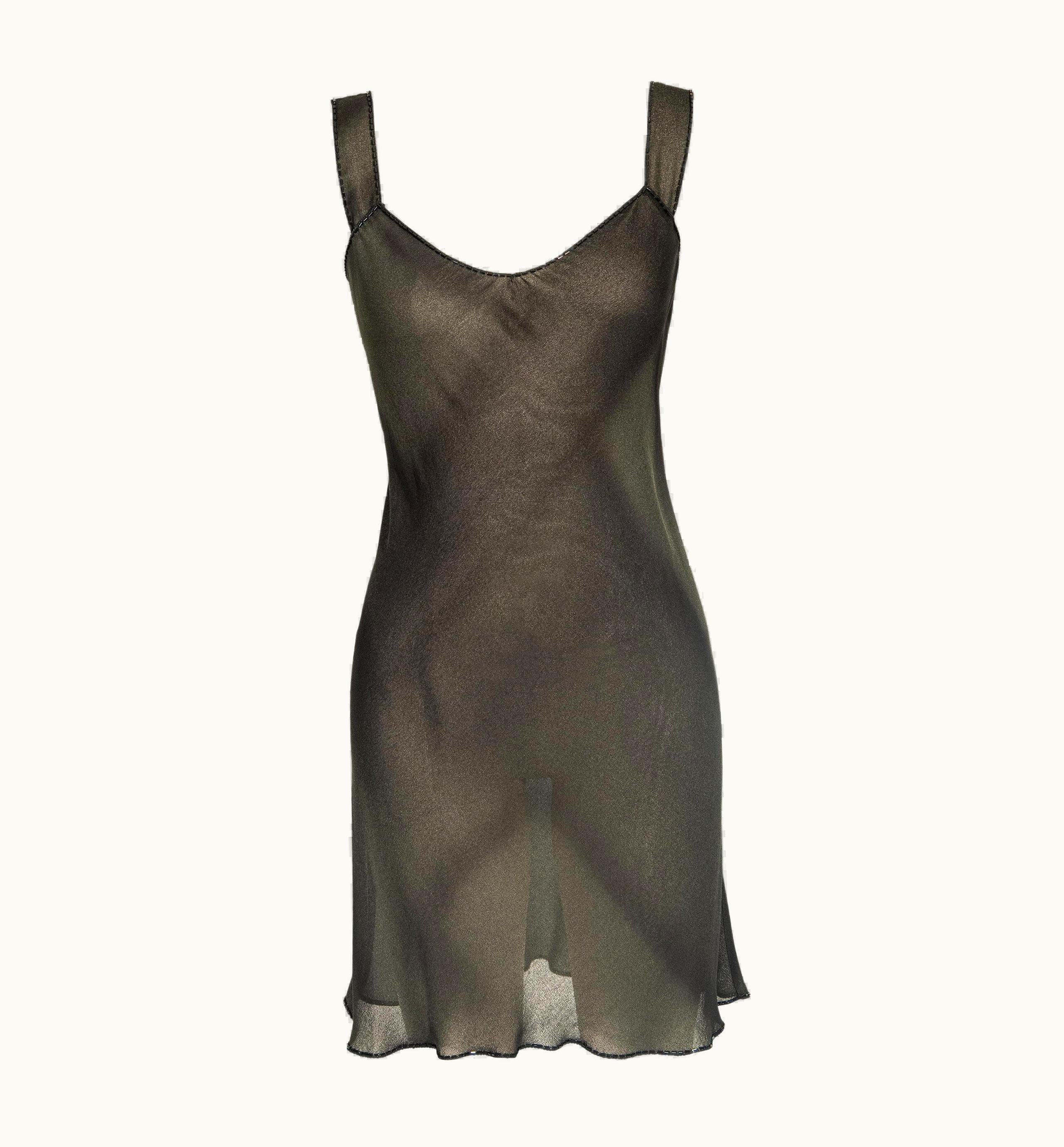 Prada AW 1997 Prada By Miuccia Prada Deep Green Embellished Slip Dress