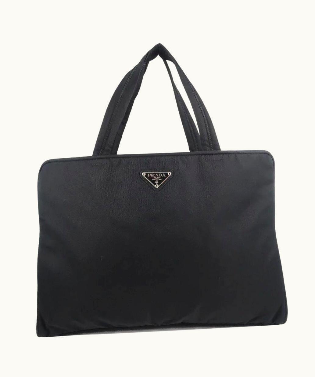 Prada Vintage Black Nylon Top Handle Laptop Satchel Bag (b8496)