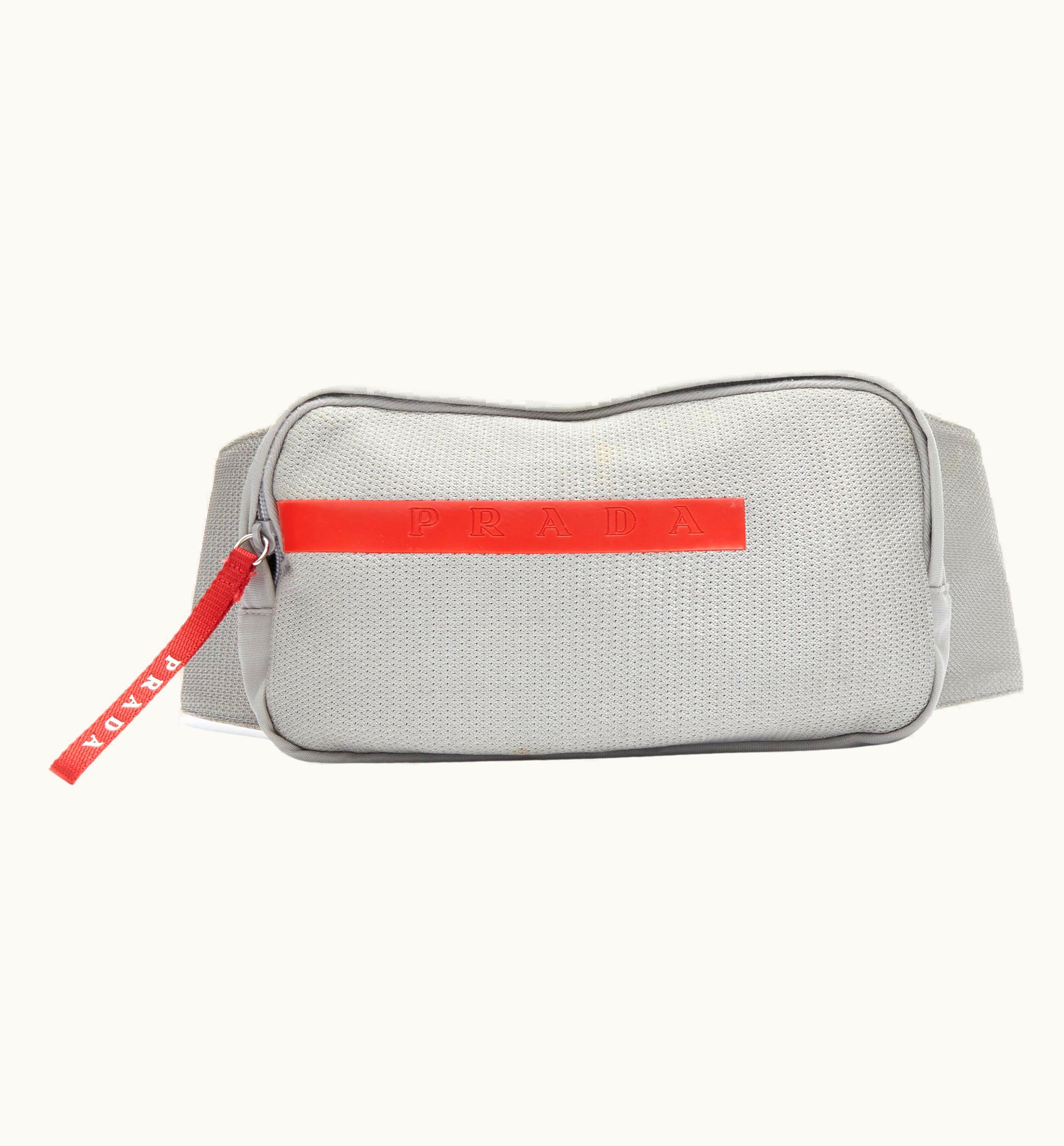 Prada Vintage Prada 1999 Runway Black Xl Linea Rossa Red Tag Grey Nylon Belt Bag