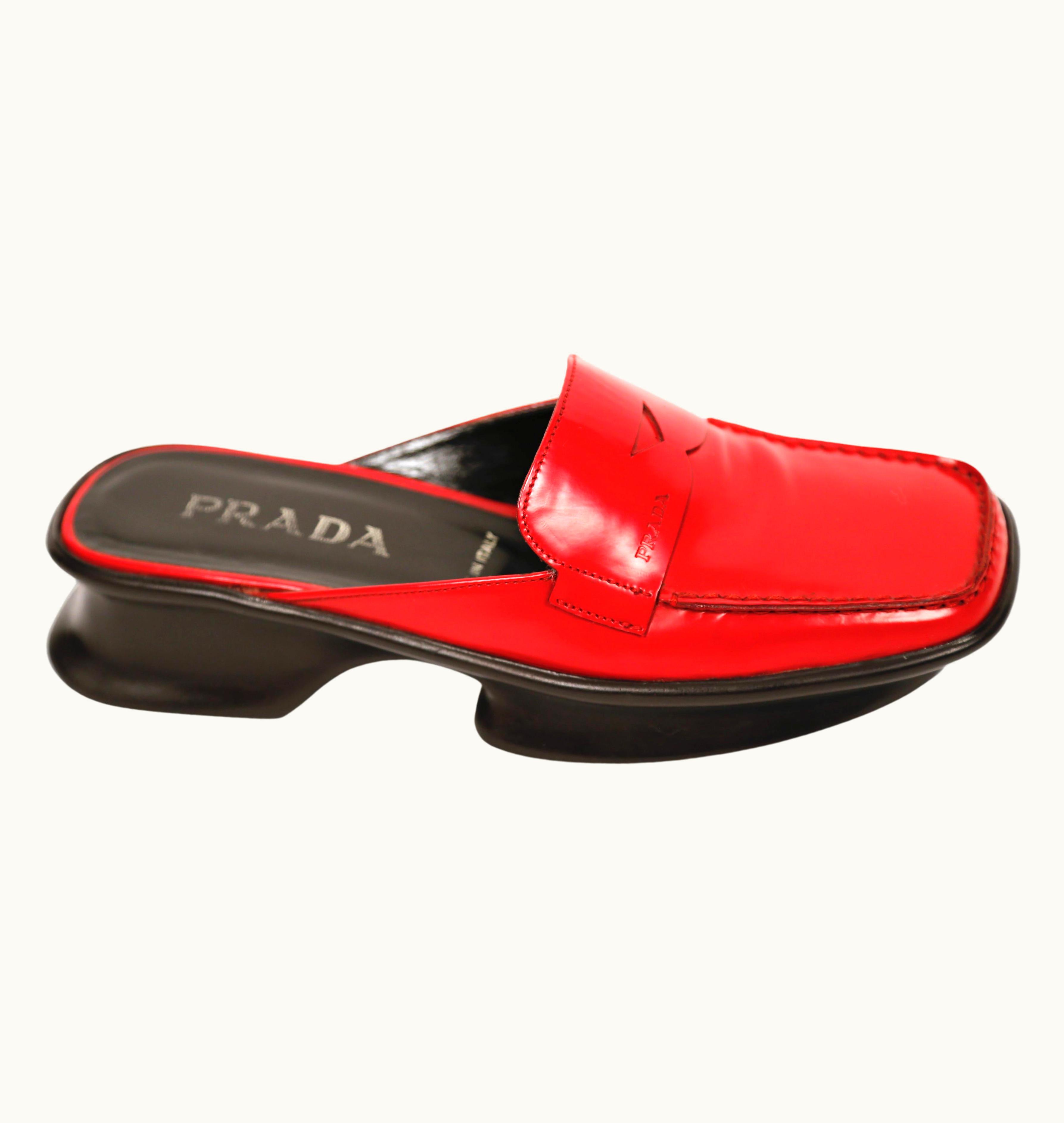 Prada 1999 Prada Red Polished Leather Platform Loafers