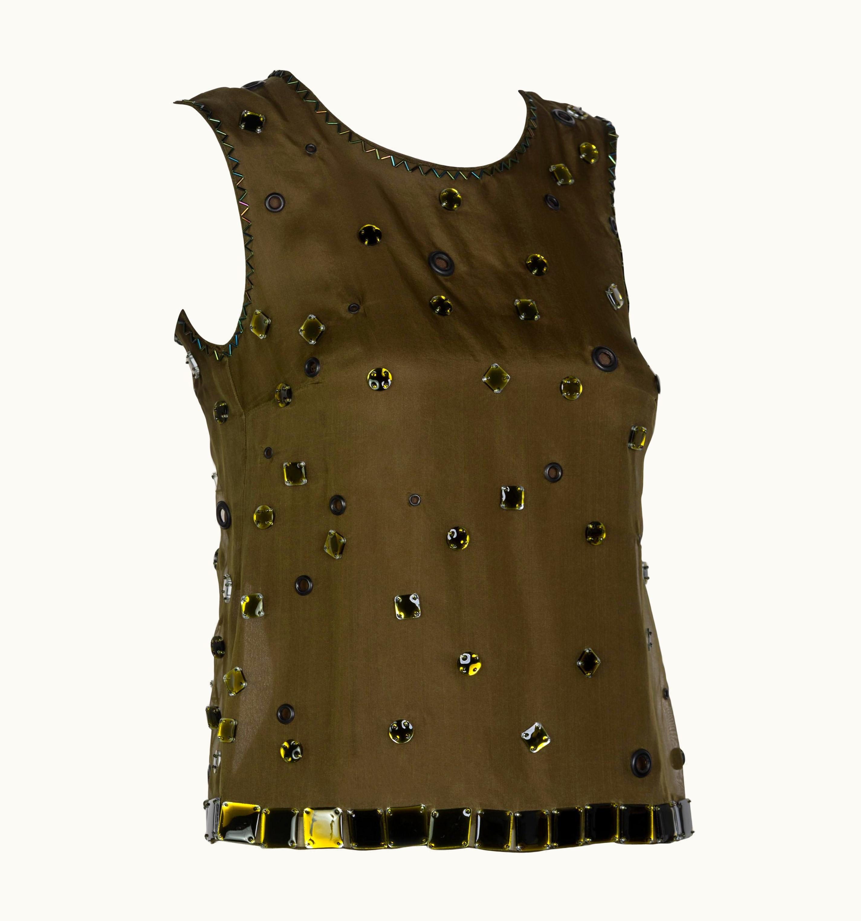 Prada Green Silk "No-back" Jewel Embellished Fall/Winter 1999