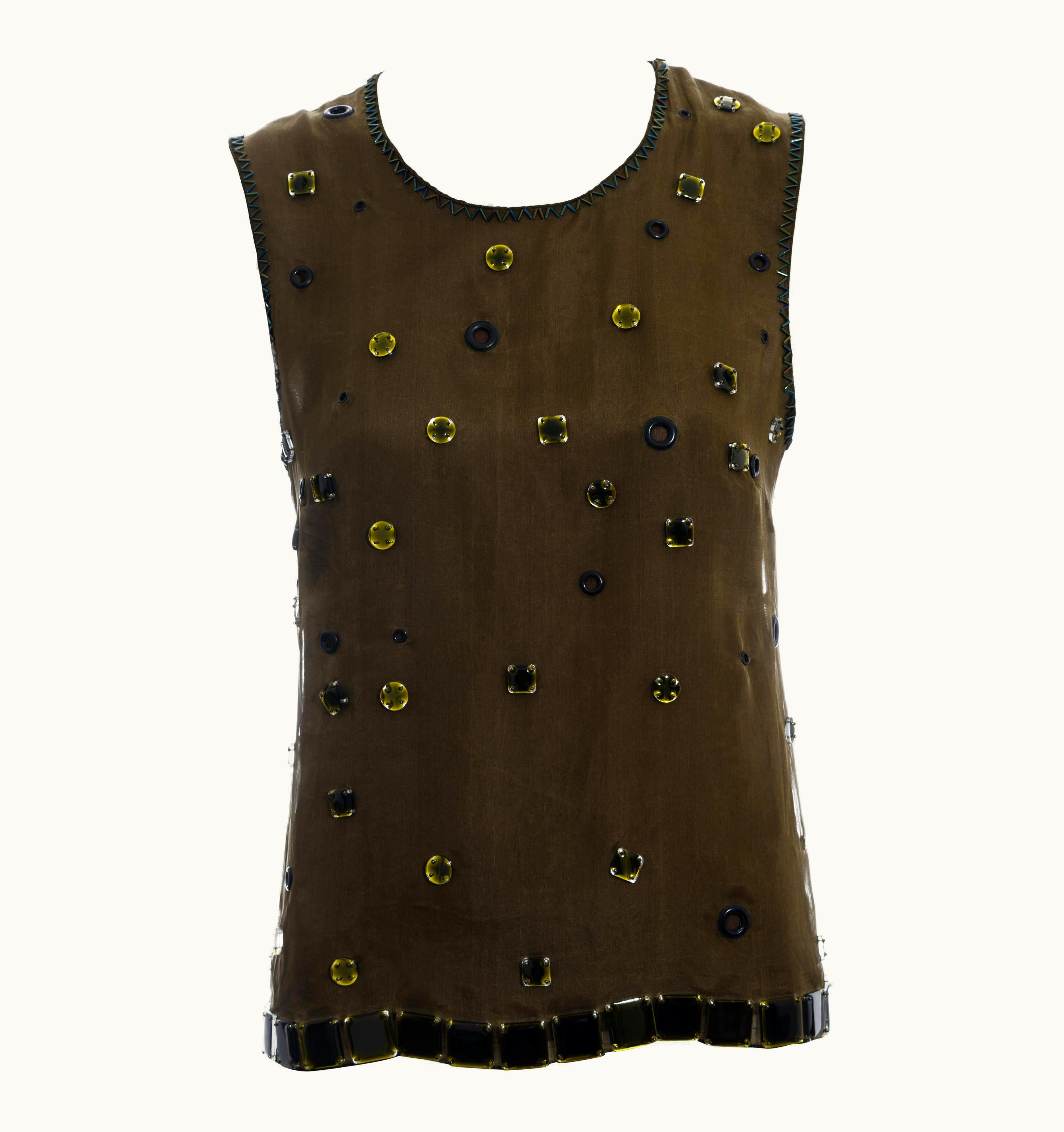 Prada Green Silk Organza Embellished Vest With Open Back, AW 1999
