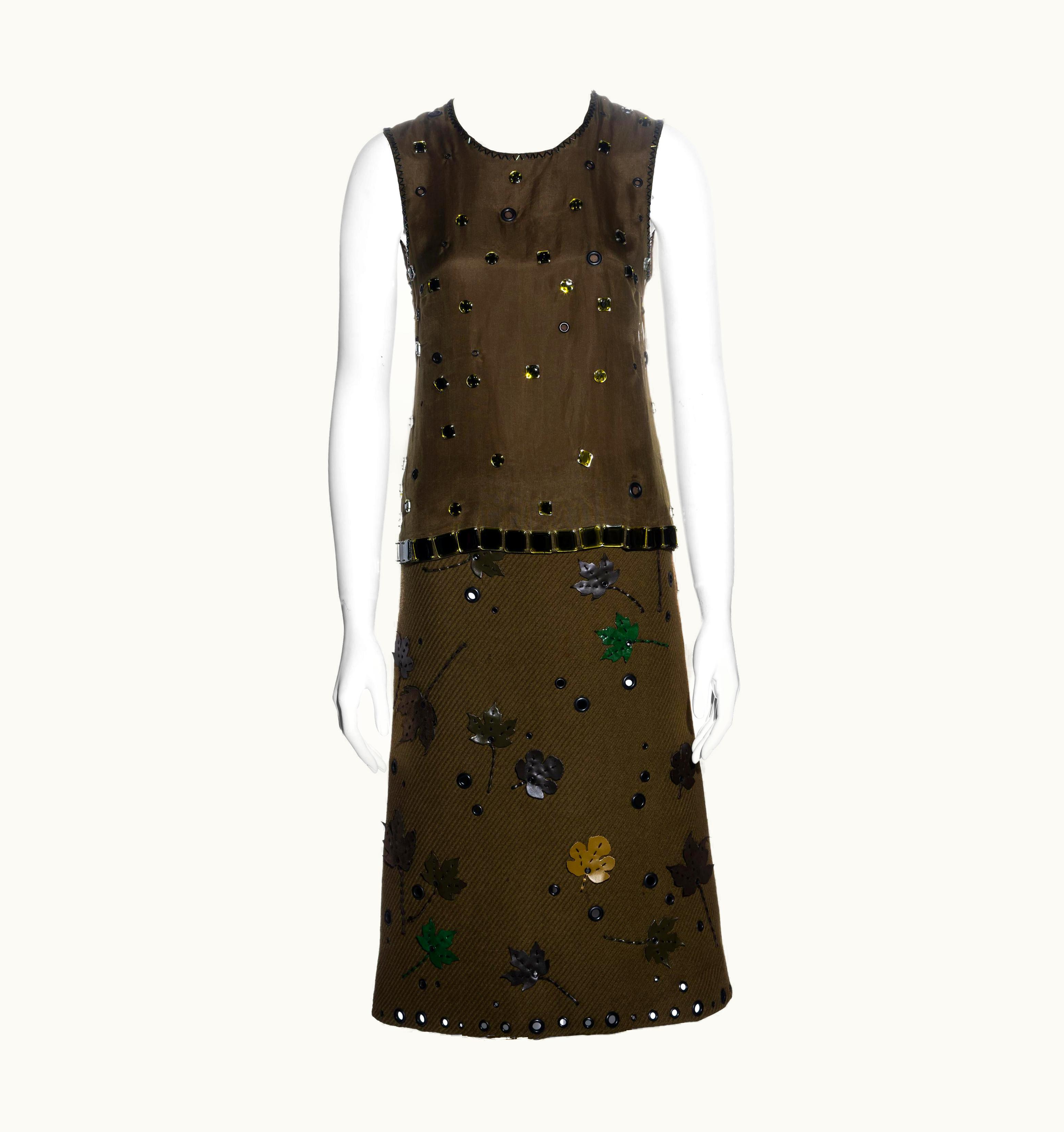 Prada Green Jewelled Silk Organza And Wool Skirt Suit, AW 1999