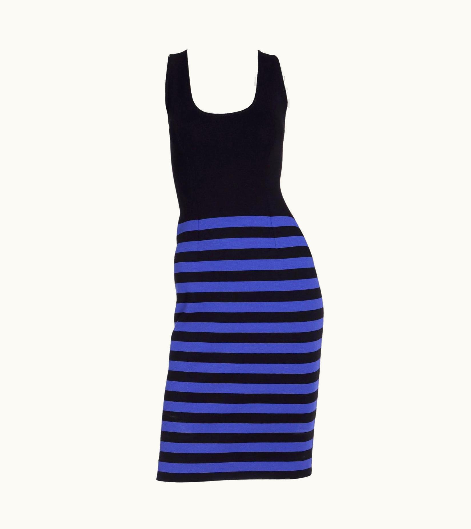 Prada Blue And Black Stripe Bodycon Sleeveless Knit Tank Dress