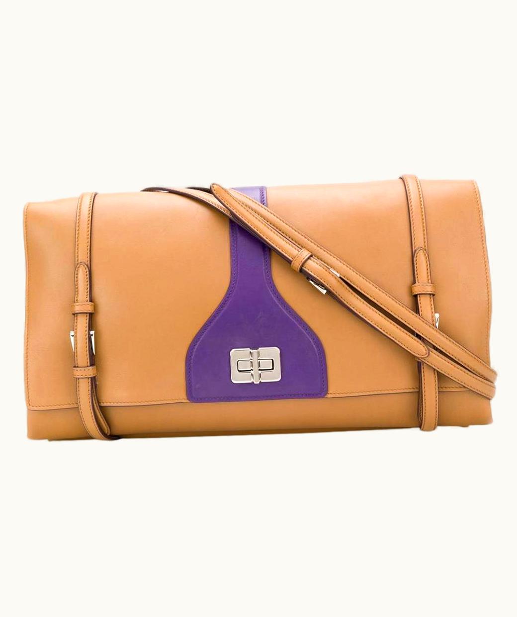 Prada 2000s Prada Vintage Beige Leather Shoulder Bag With Purple Contrasting Details UZ0616792