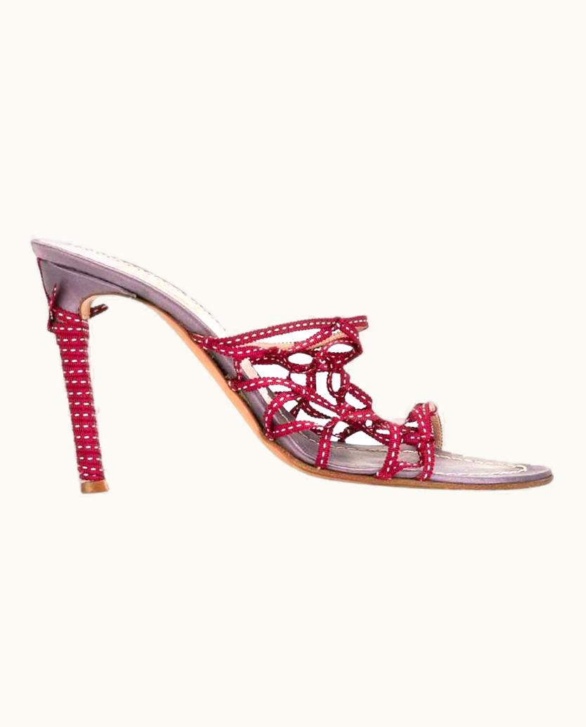 Prada 2000s Prada Sandals With Burgundy Cotton Lace Detail