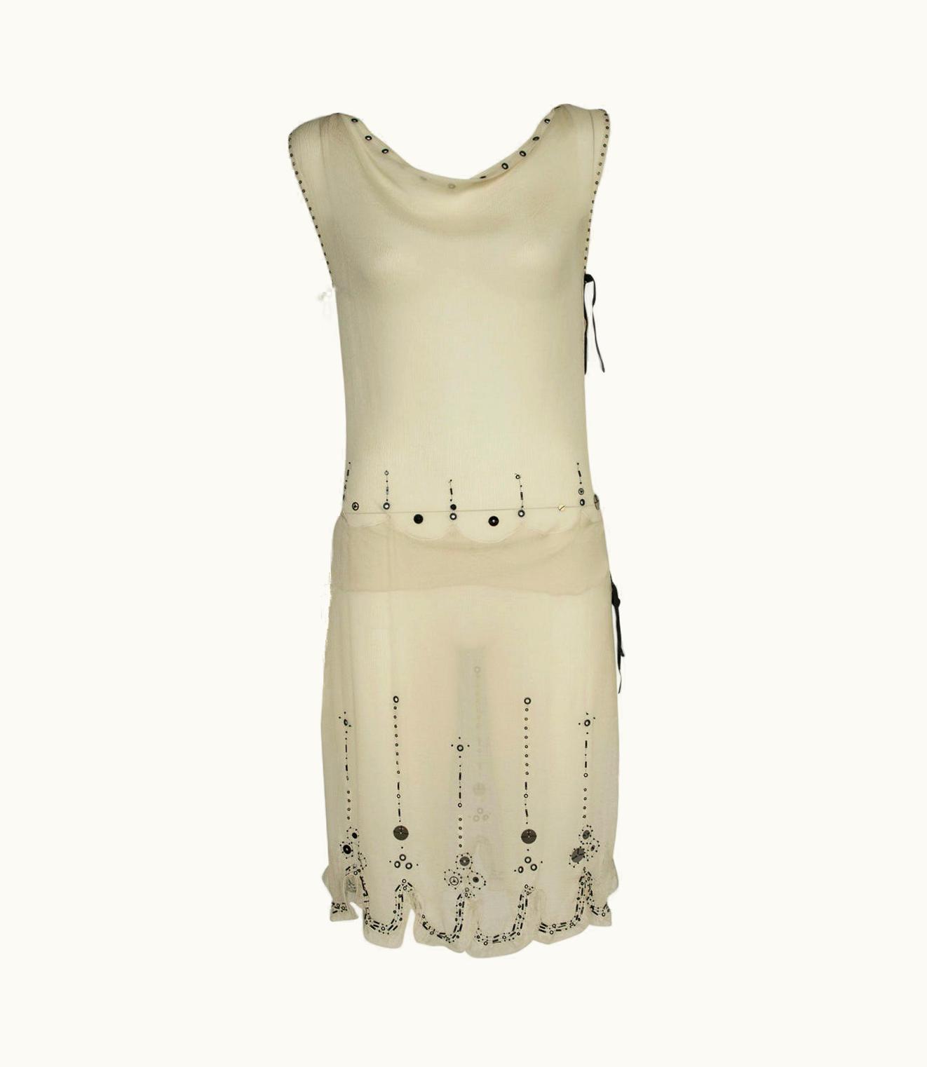 Prada Runway Embroidered & Perforated Silk Dress, Spring-Summer 2000
