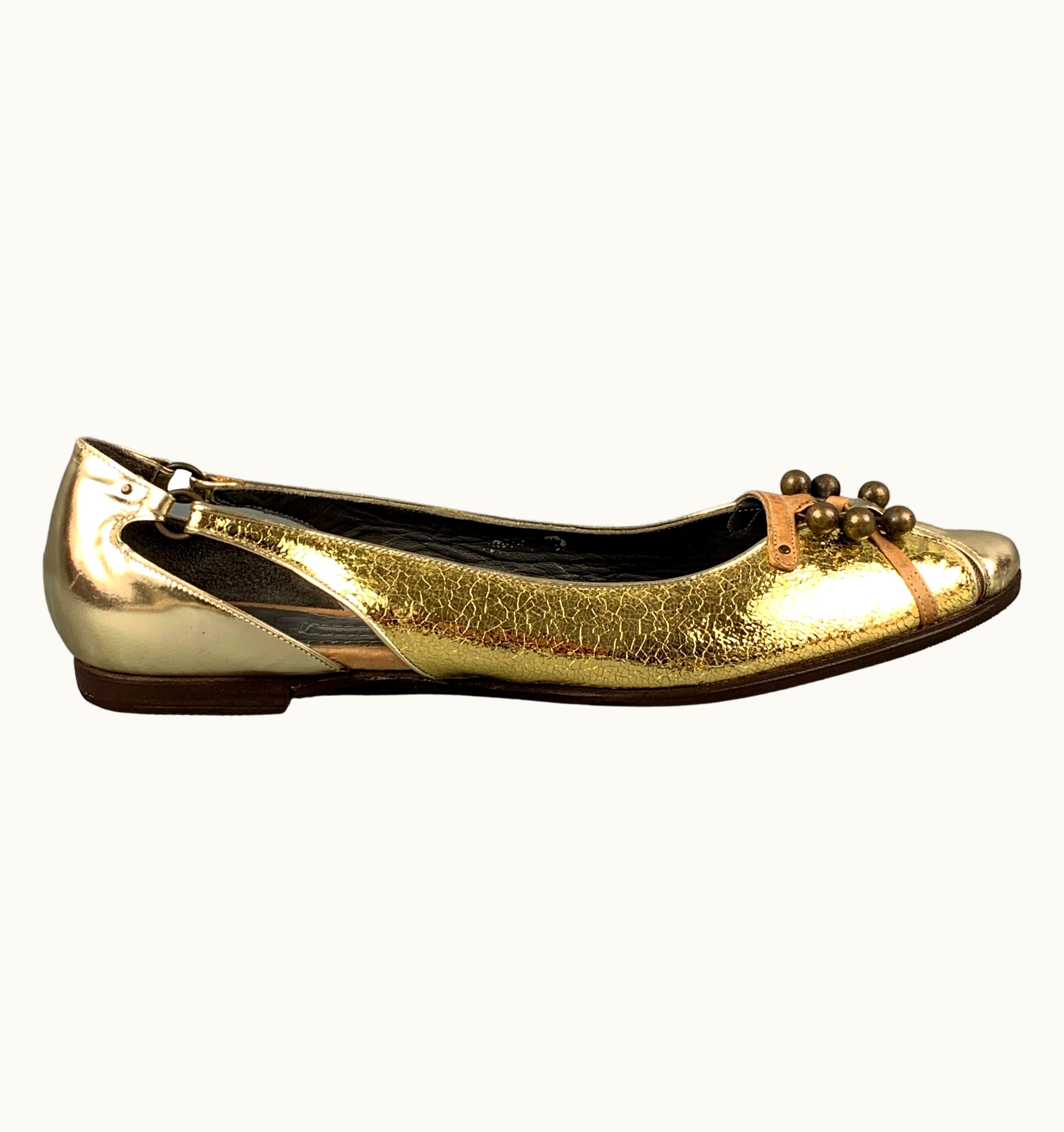 Proenza Schouler Gold Leather Metallic Flats
