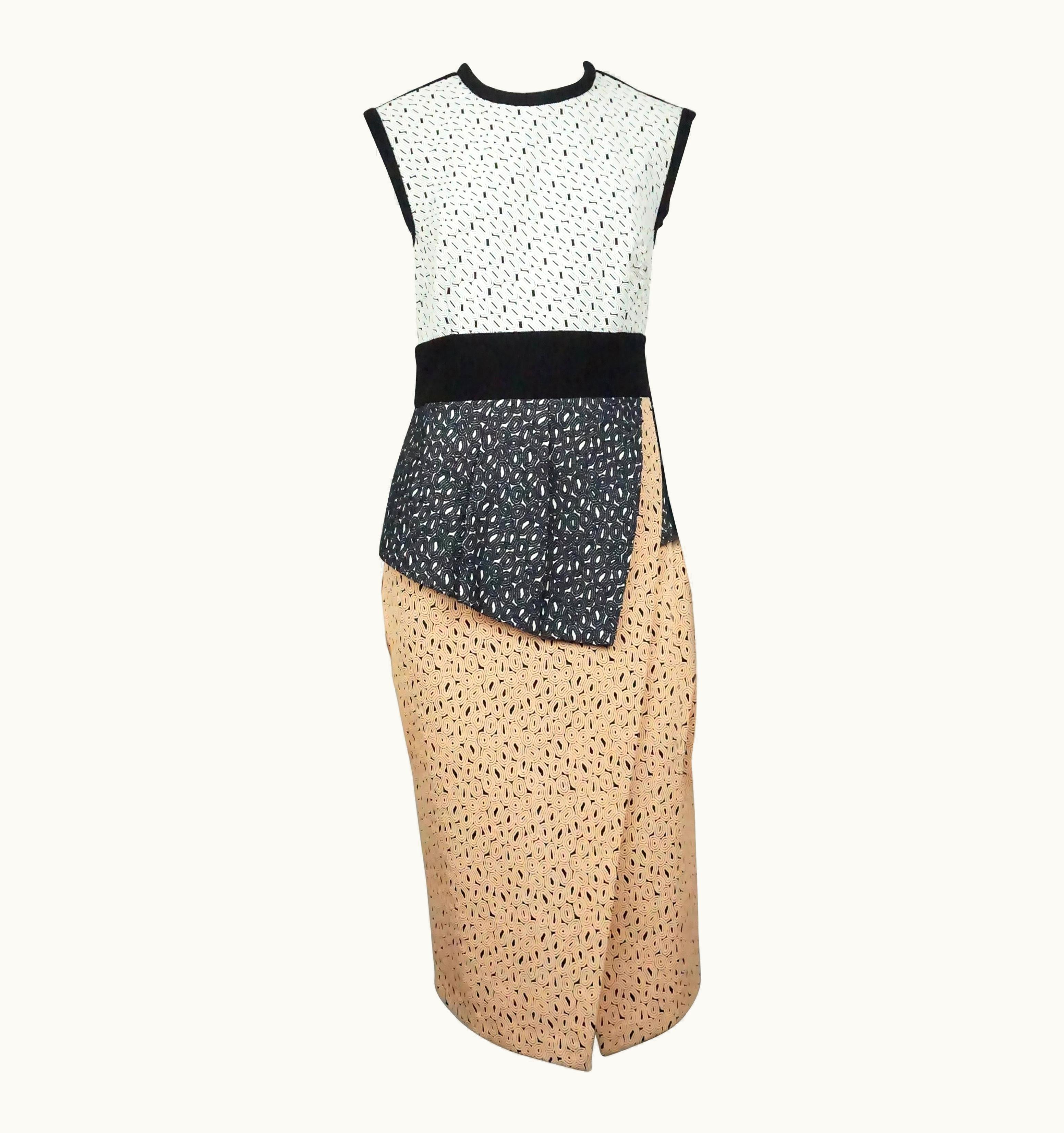 Proenza Schouler Black White And Peach Embroidered Asymmetrical Dress