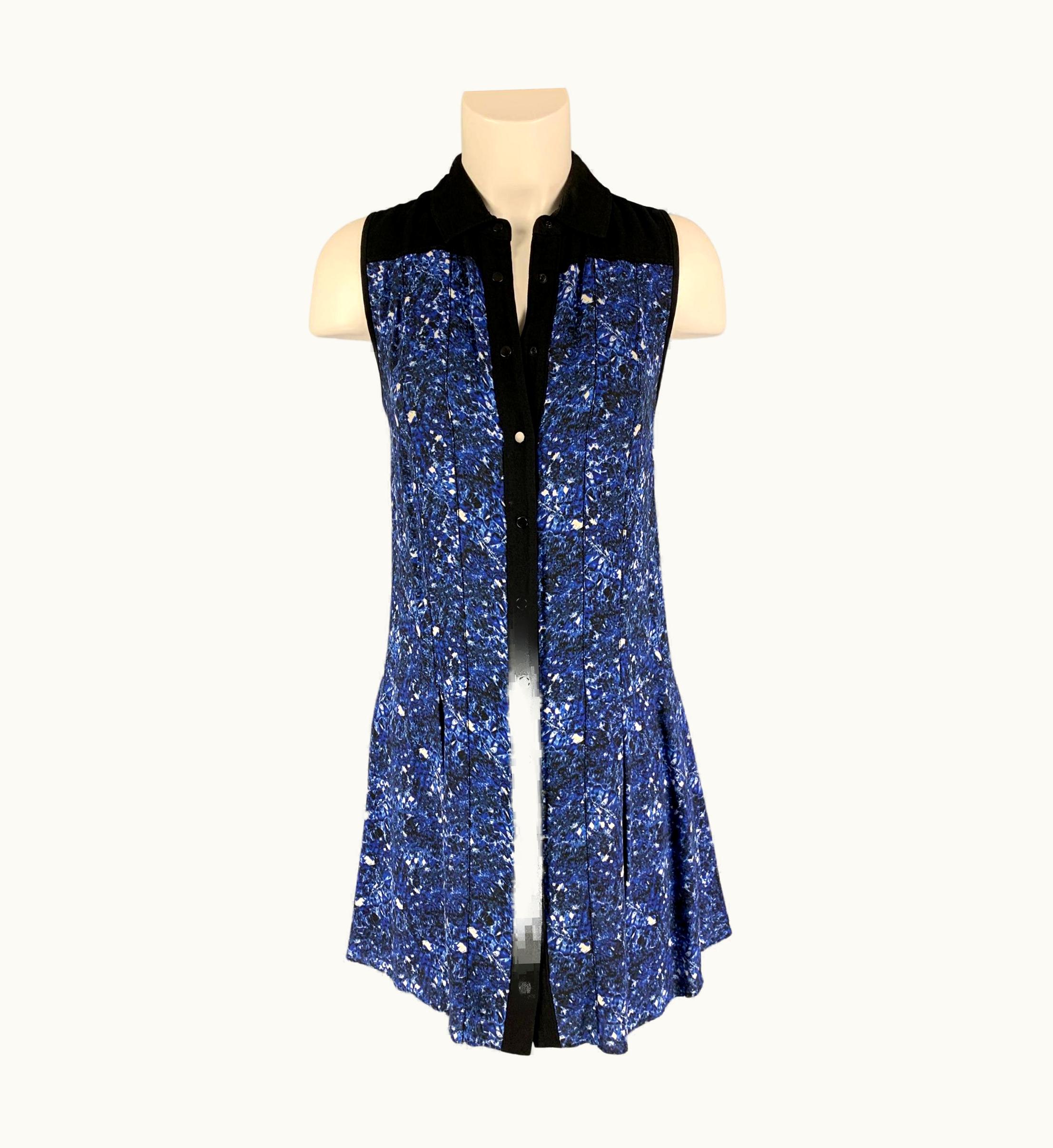 Proenza Schouler Black Blue Silk Pleated Sleeveless Dress