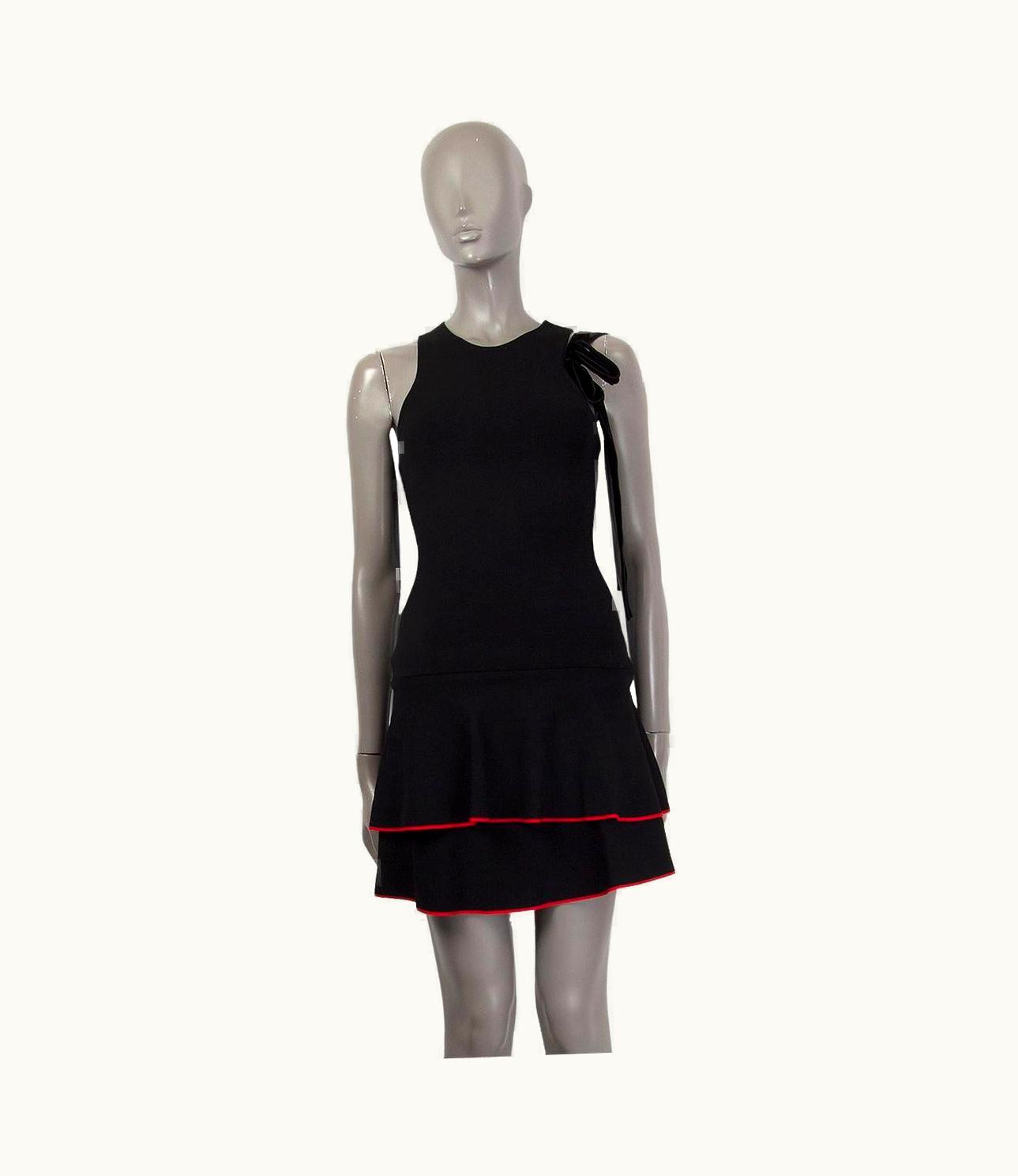 Proenza Schouler Black Viscose Tiered Red Trim Flared Dress