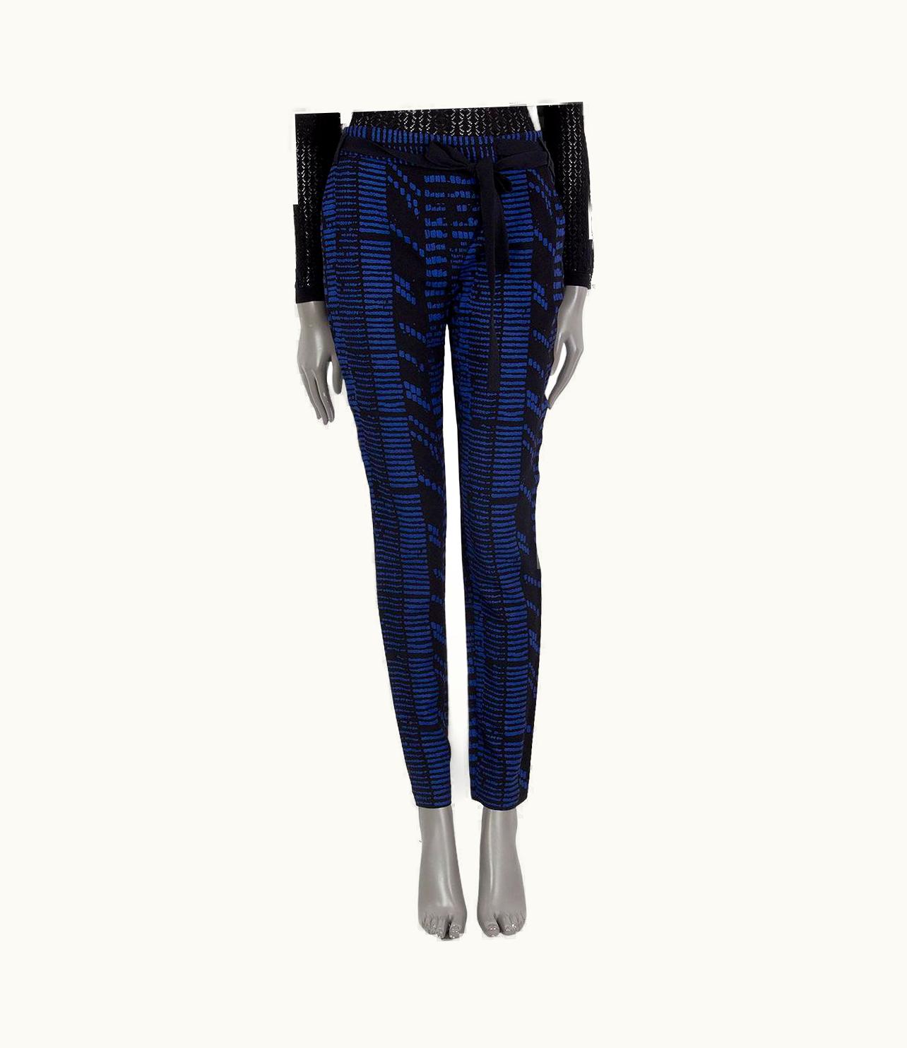 Proenza Schouler Black & Blue Woodblock Jacquard Tapered Pants 2 Xxs