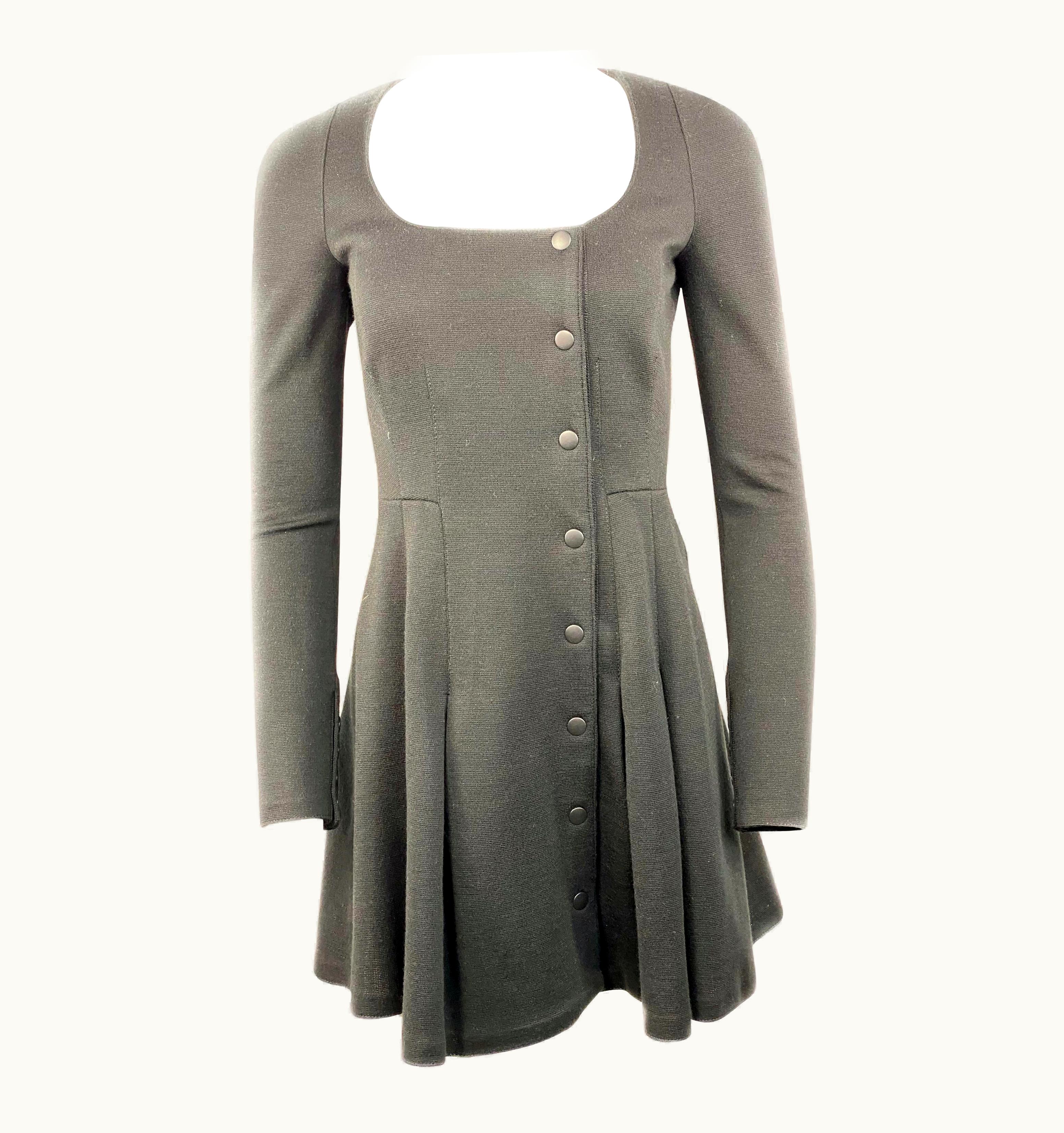 Proenza Schouler Black Wool Mini Coat Dress WS/S Buttons