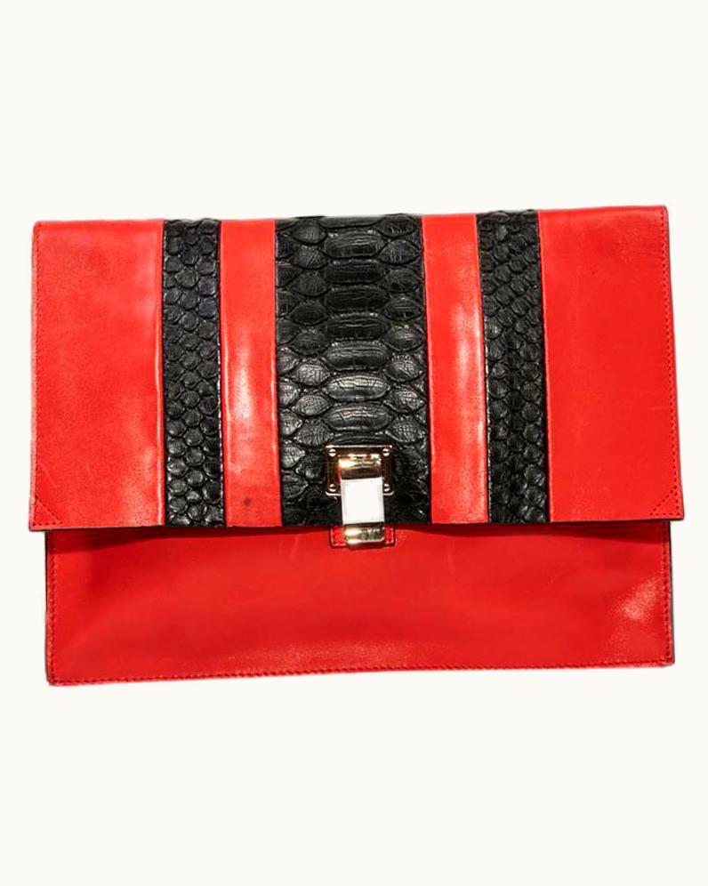 Proenza Schouler Pouch In A Smooth Red Leather And Exotic Skin