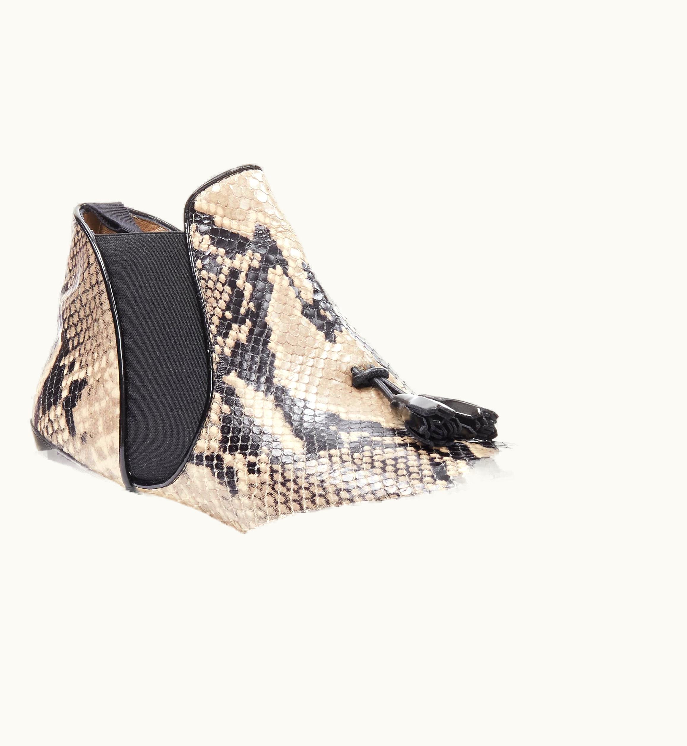 Proenza Schouler Printed Scaled Leather Black Tassel Pull On Ankle Boot