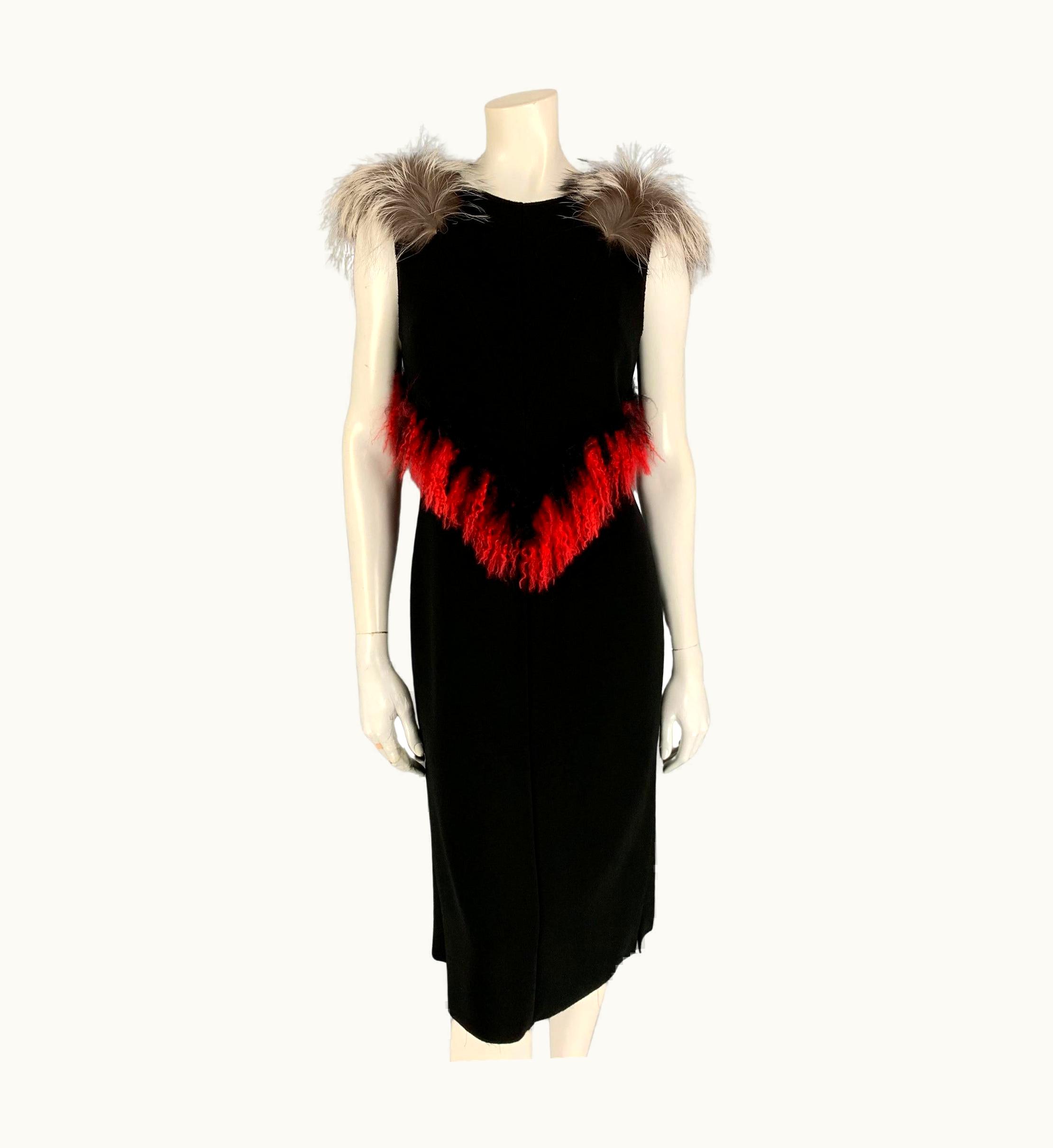 Proenza Schouler Black Polyester Lamb Fur Trim Sheath Cocktail Dress