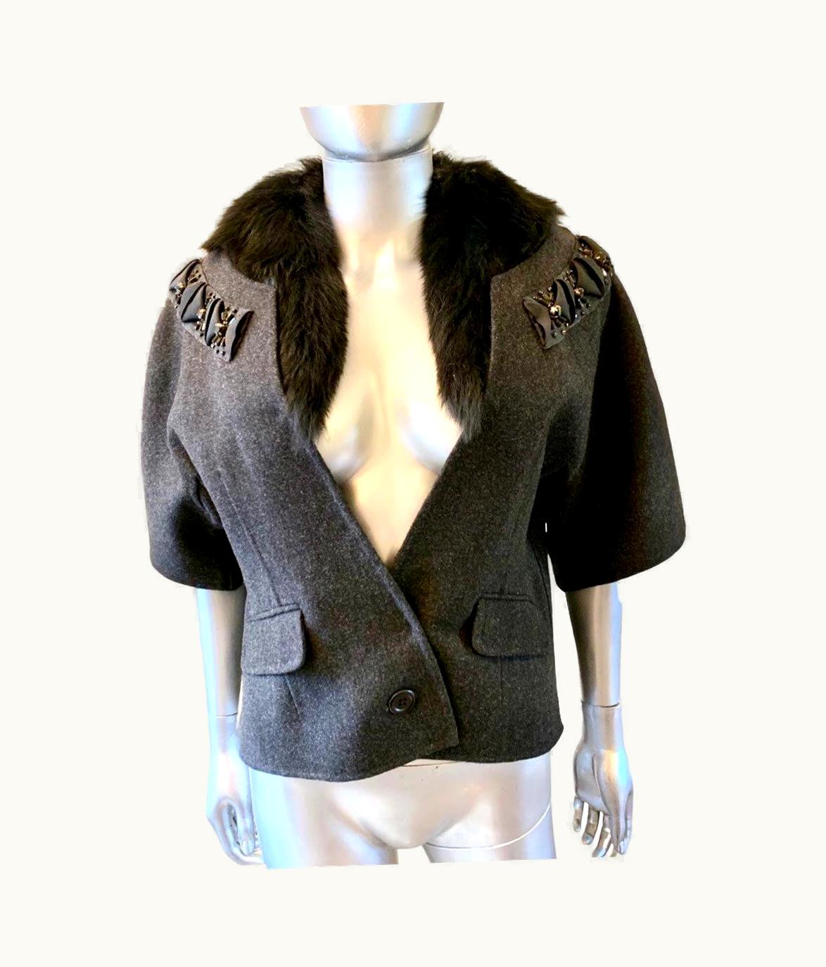 Proenza Schouler Chic Cropped Grey Flannel Jacket WS/S Fur &Embellishments