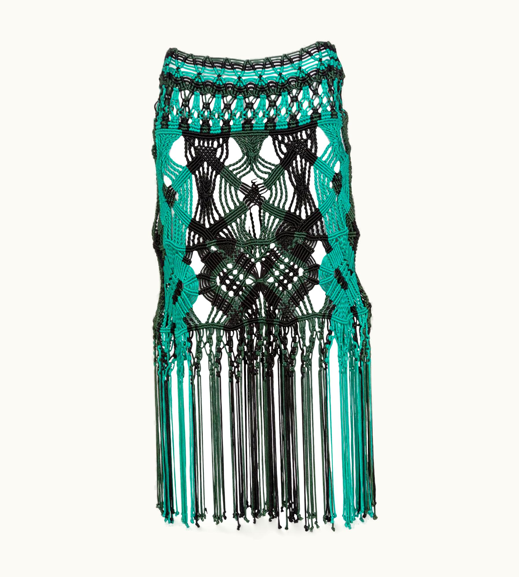 Proenza Schouler Green Turquoise Macrame Fringe Skirt  2011